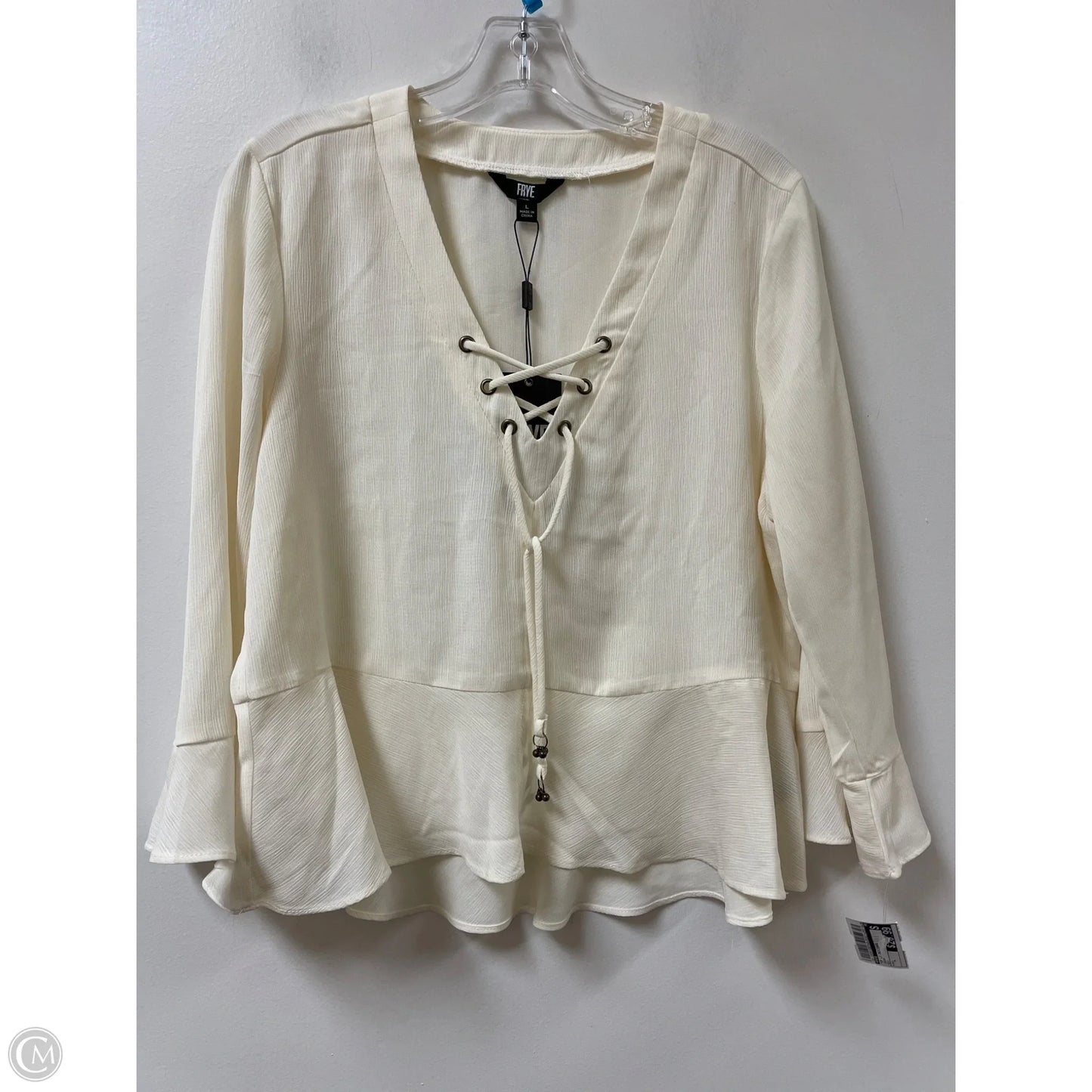 Top Long Sleeve Designer By Frye In Cream, Size: L