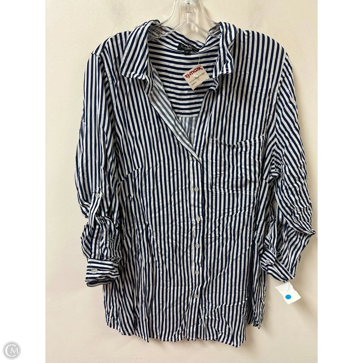 Blouse Long Sleeve By Velvet Heart In Blue & White, Size: 1x