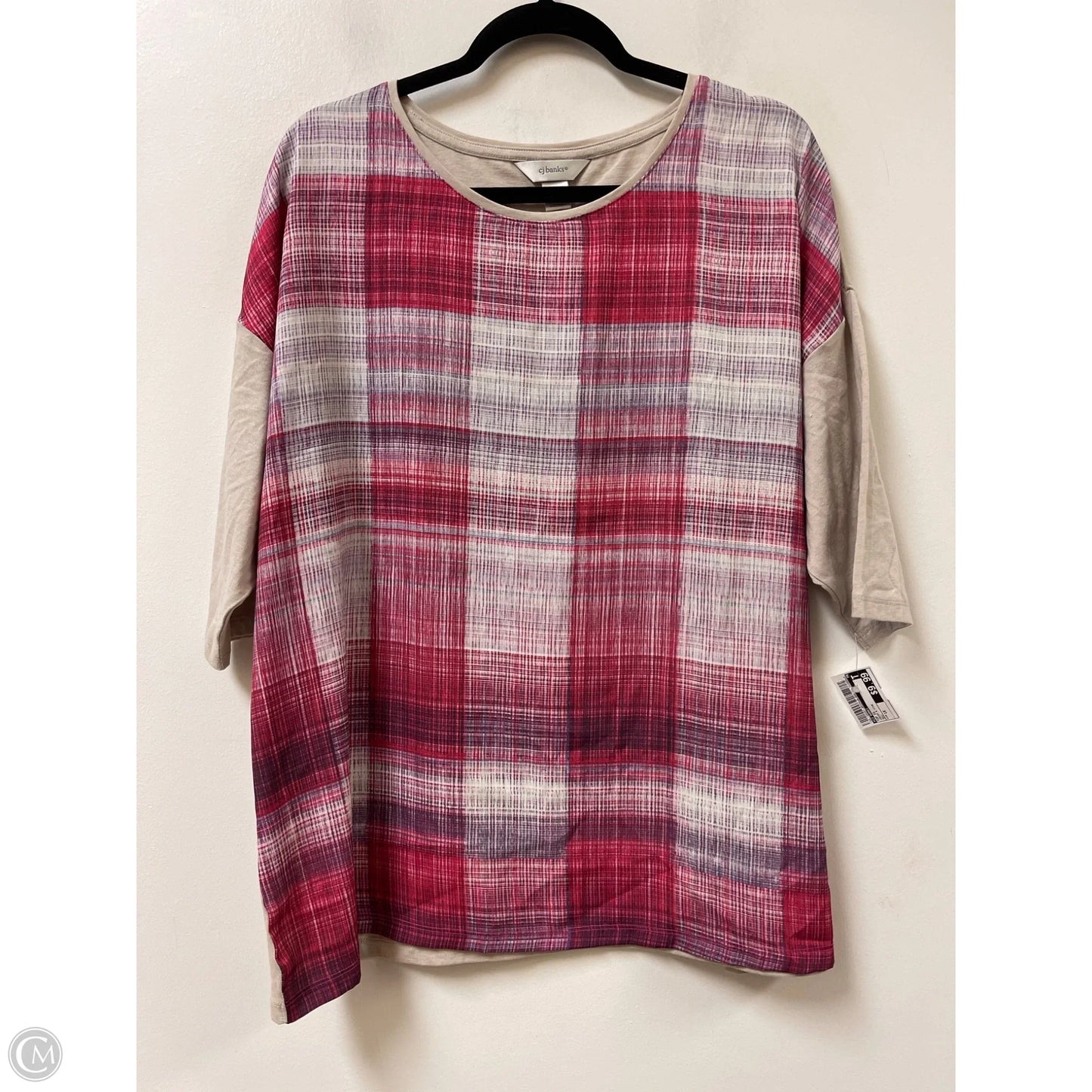 Top Short Sleeve By Cj Banks In Cream & Pink, Size: 1x