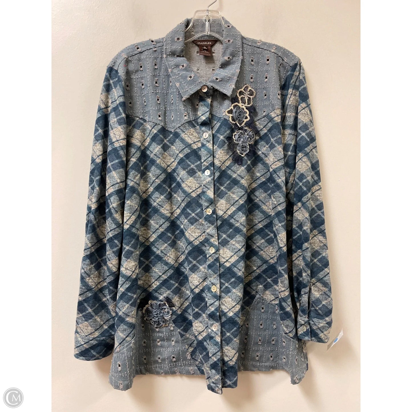 Blouse Long Sleeve By Multiples In Blue, Size: Xl