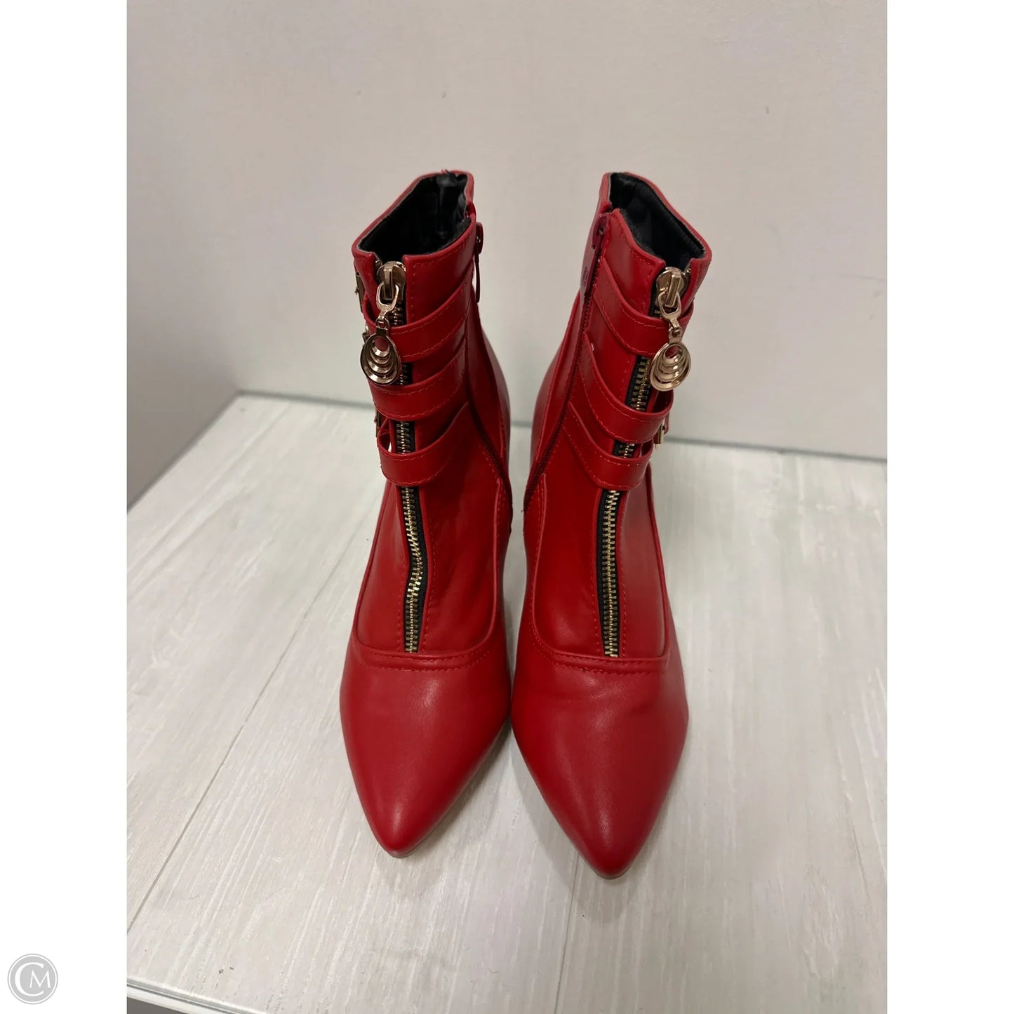 Boots Ankle Heels By Clothes Mentor In Red, Size: 8.5