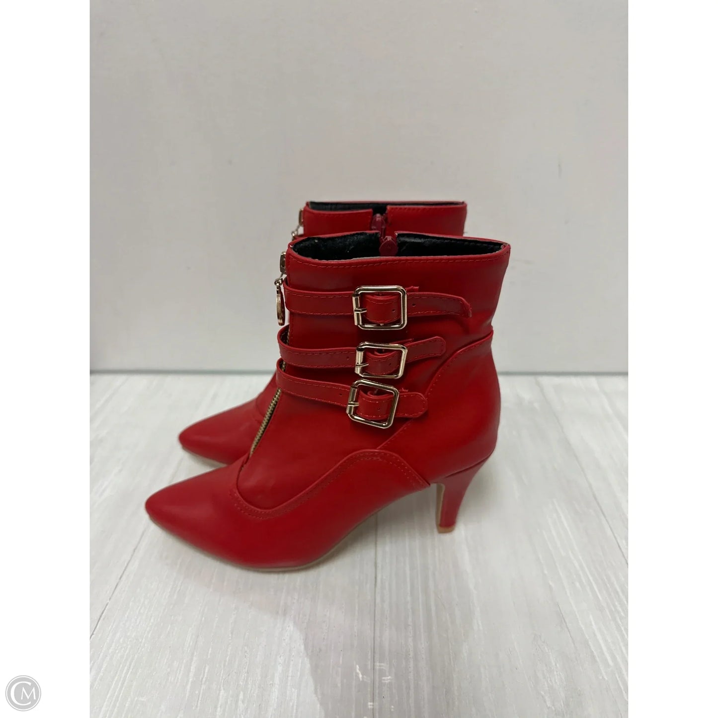 Boots Ankle Heels By Clothes Mentor In Red, Size: 8.5