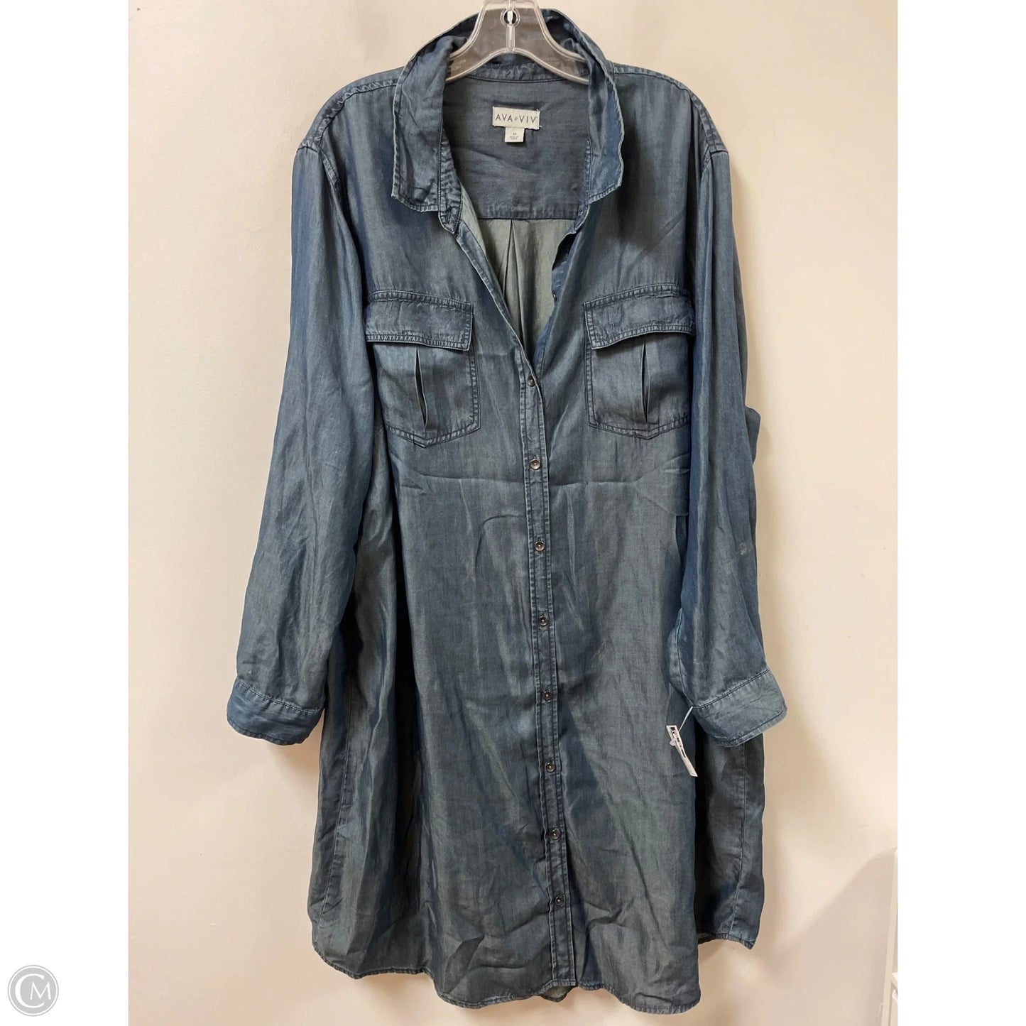 Dress Casual Short By Ava & Viv In Blue Denim, Size: 2x