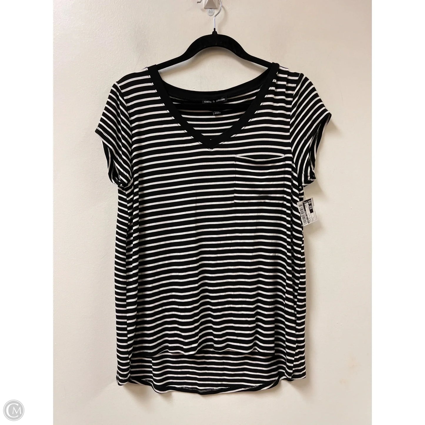 Top Short Sleeve By Cable And Gauge In Black & White, Size: L