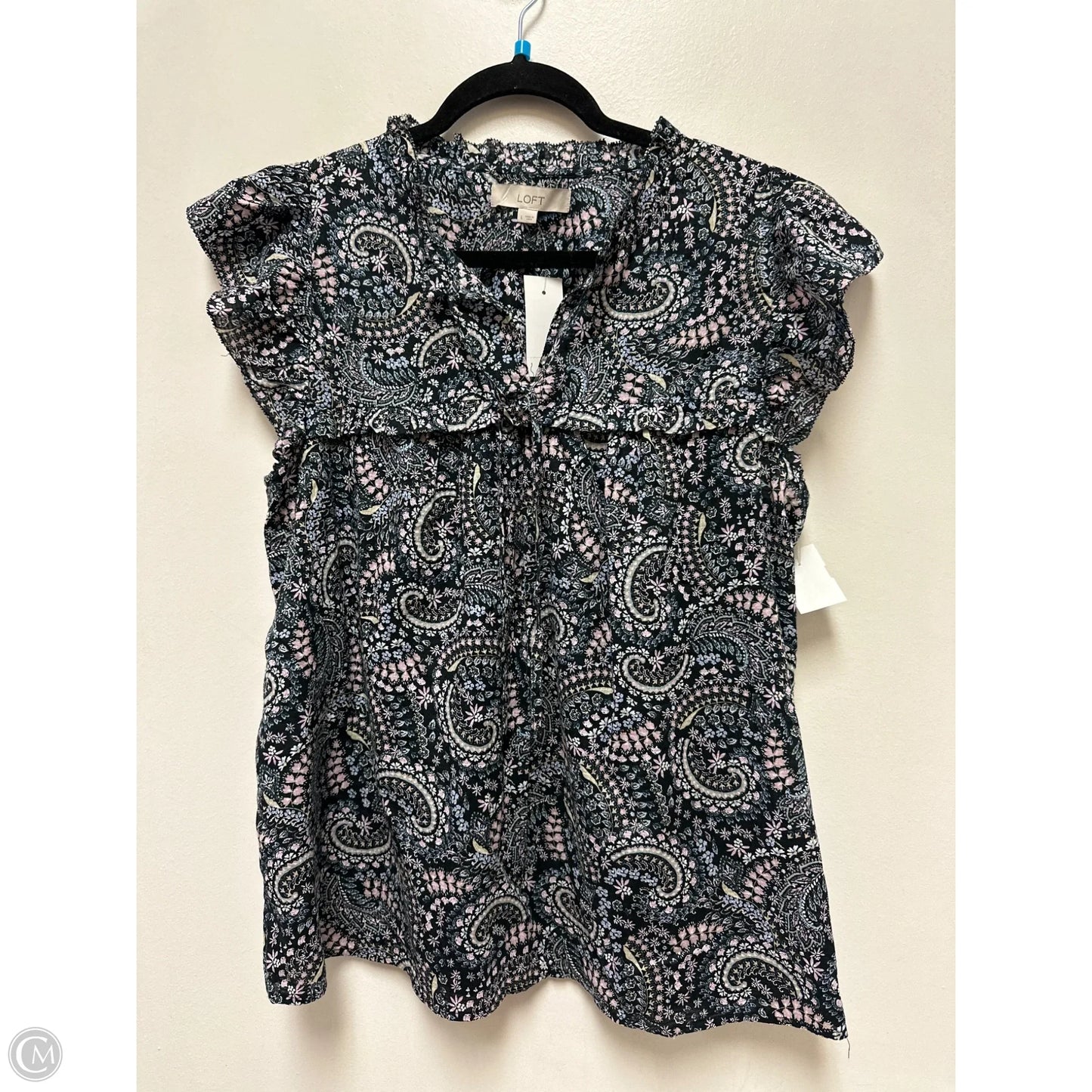 Top Short Sleeve By Loft In Black & Pink, Size: L