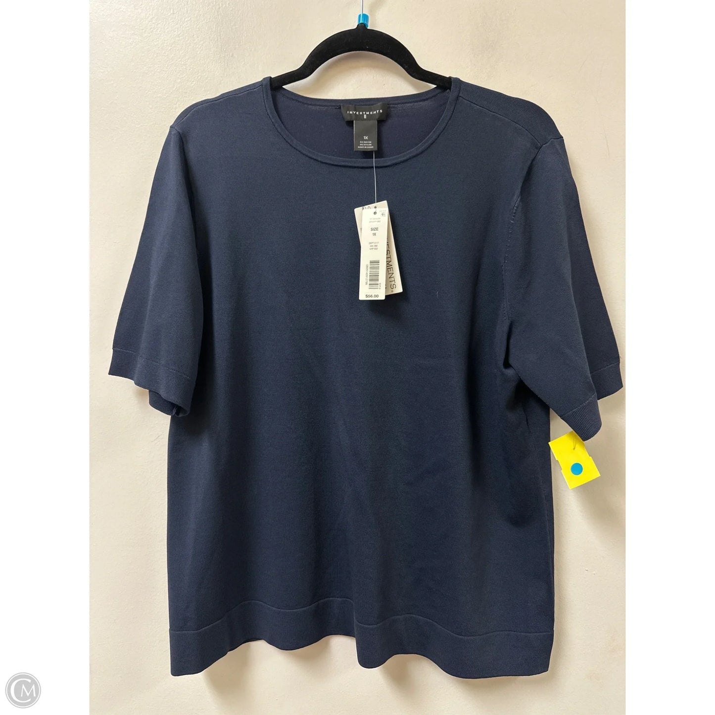 Top Short Sleeve By Investments In Navy, Size: 1x