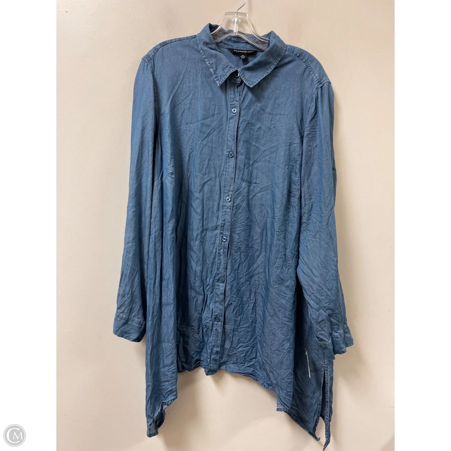 Blouse Long Sleeve By Zac And Rachel In Blue, Size: 2x