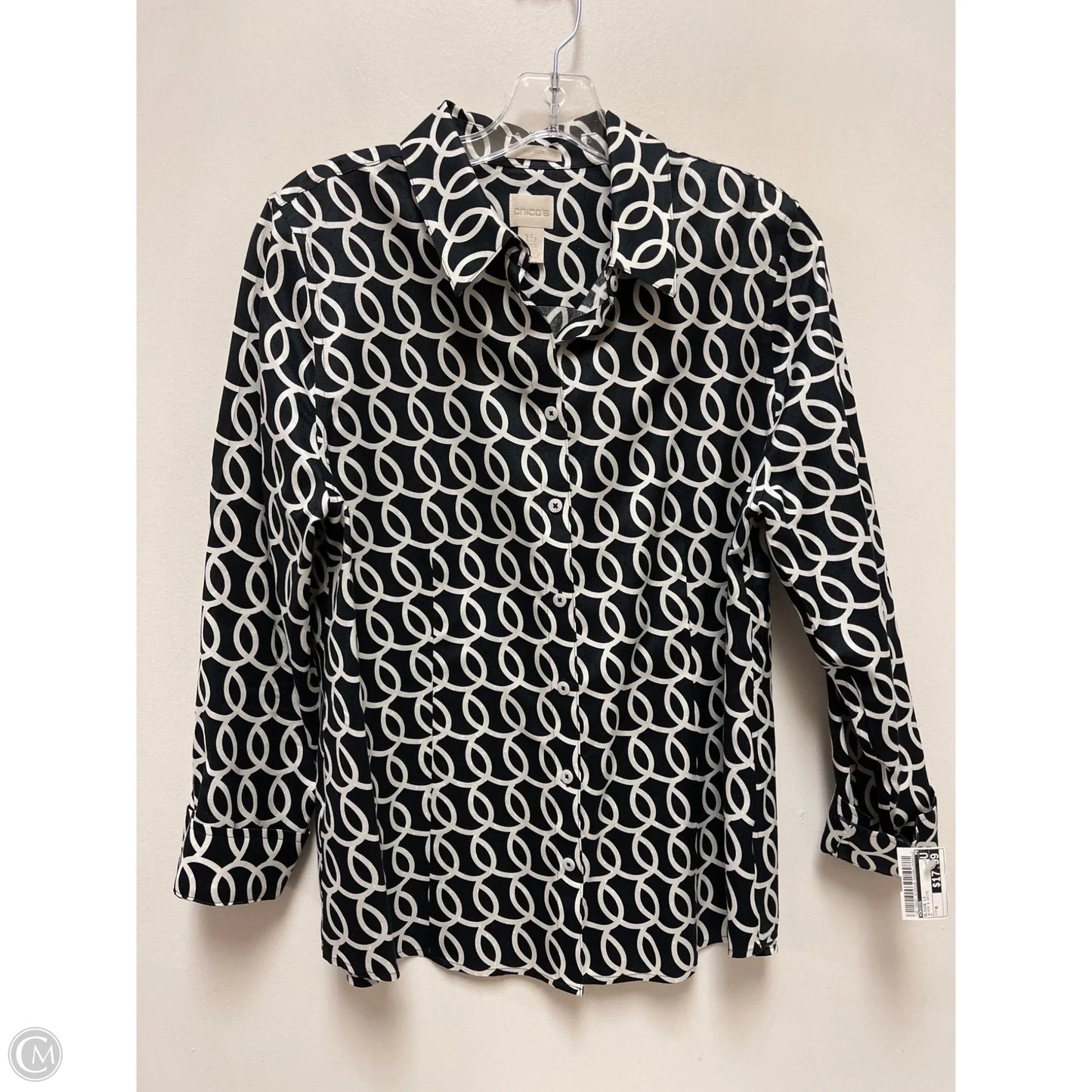 Blouse Long Sleeve By Chicos In Black & White, Size: M