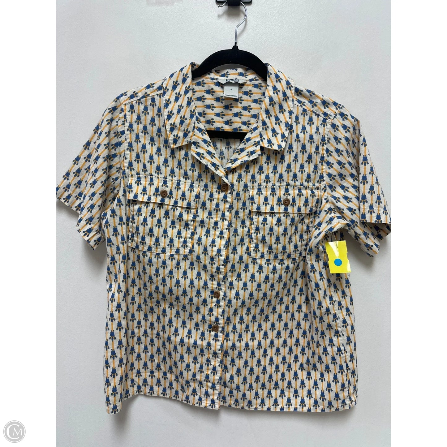 Blouse Short Sleeve By Duluth Trading In Blue & Yellow, Size: S