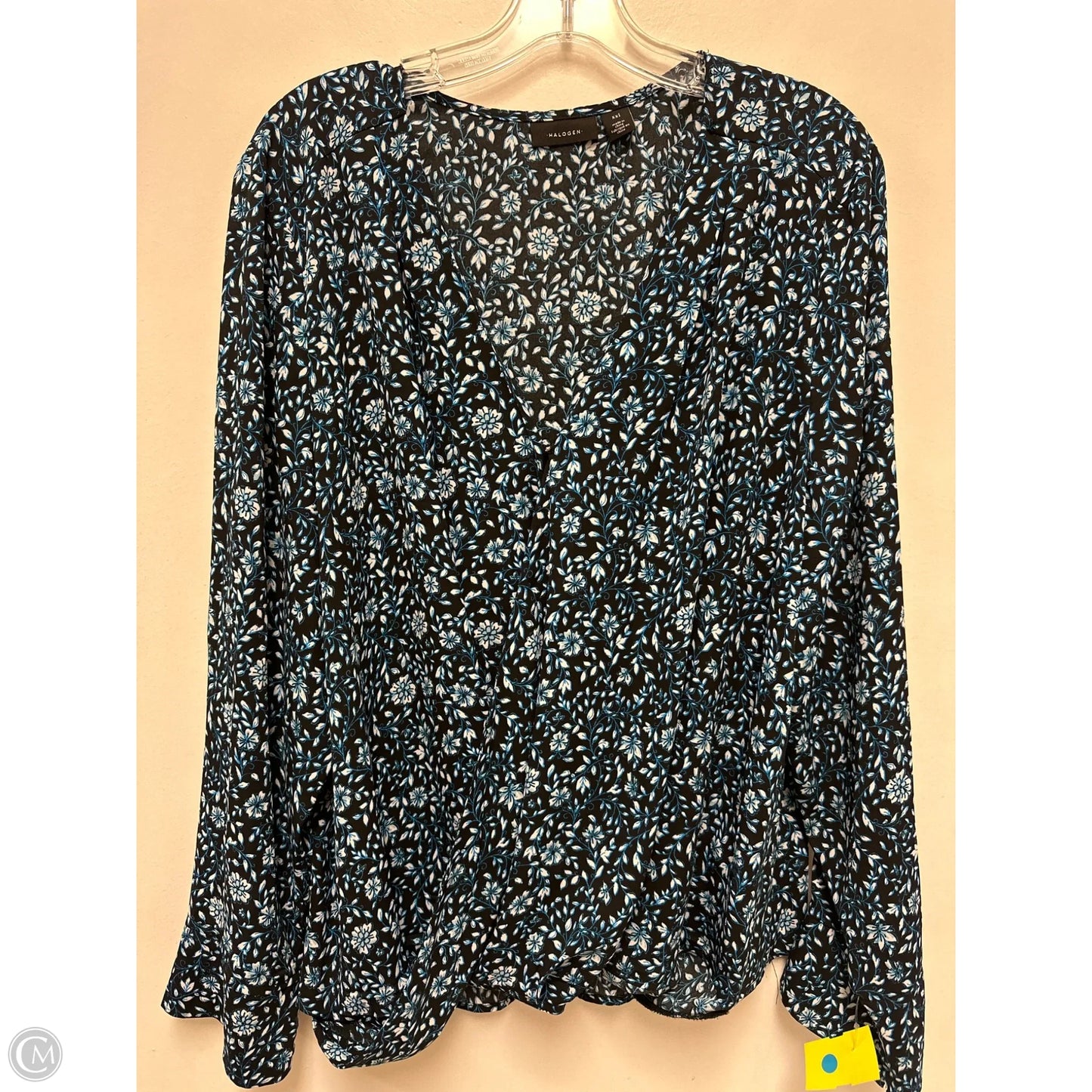 Top Long Sleeve By Halogen In Black & Blue, Size: 1x