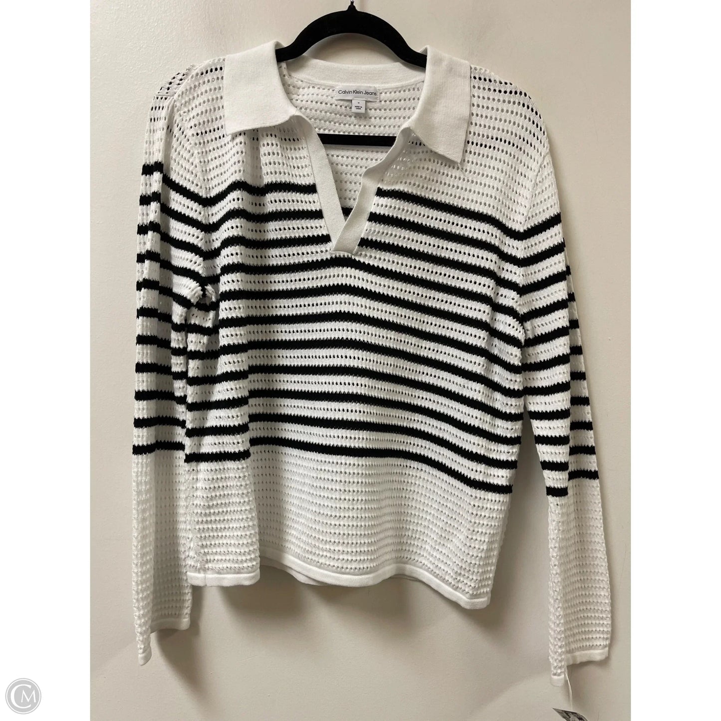 Sweater By Calvin Klein In Black & White, Size: M