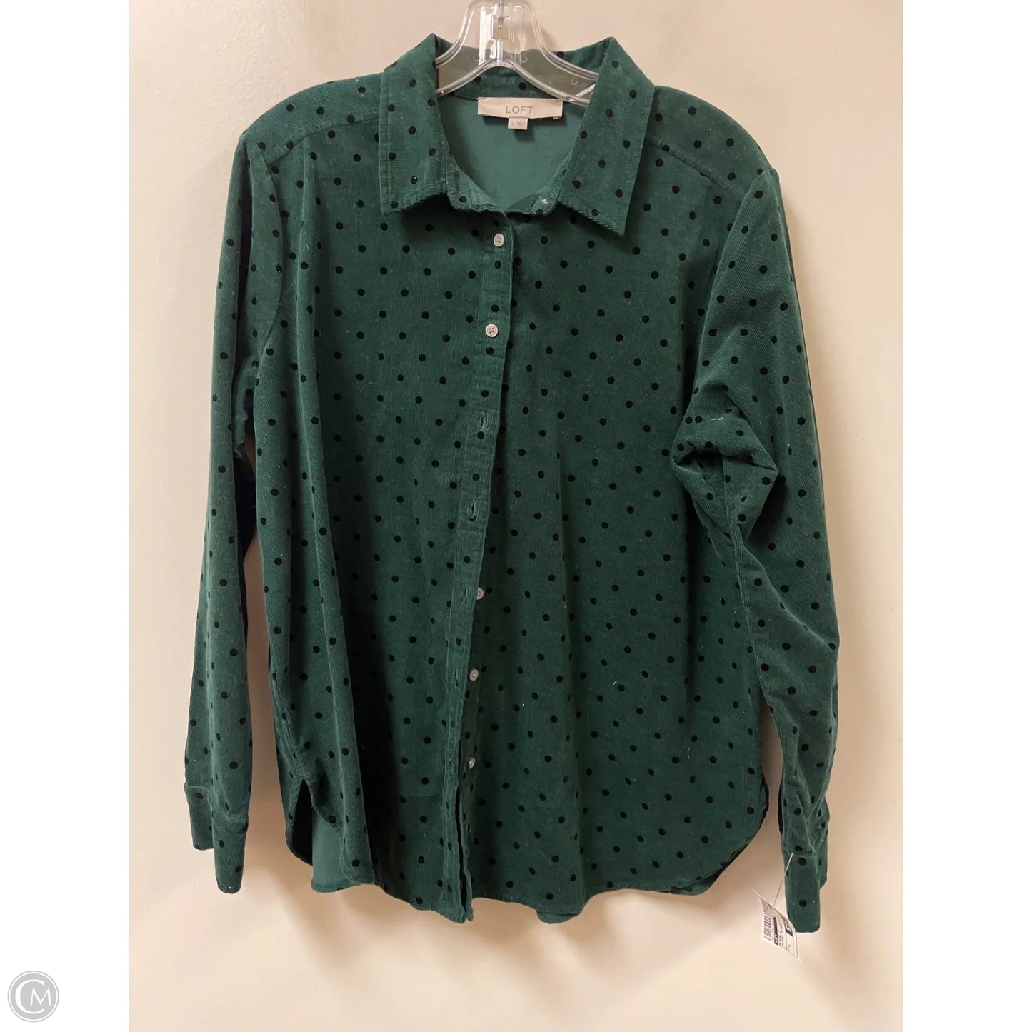 Blouse Long Sleeve By Loft In Polkadot Pattern, Size: L