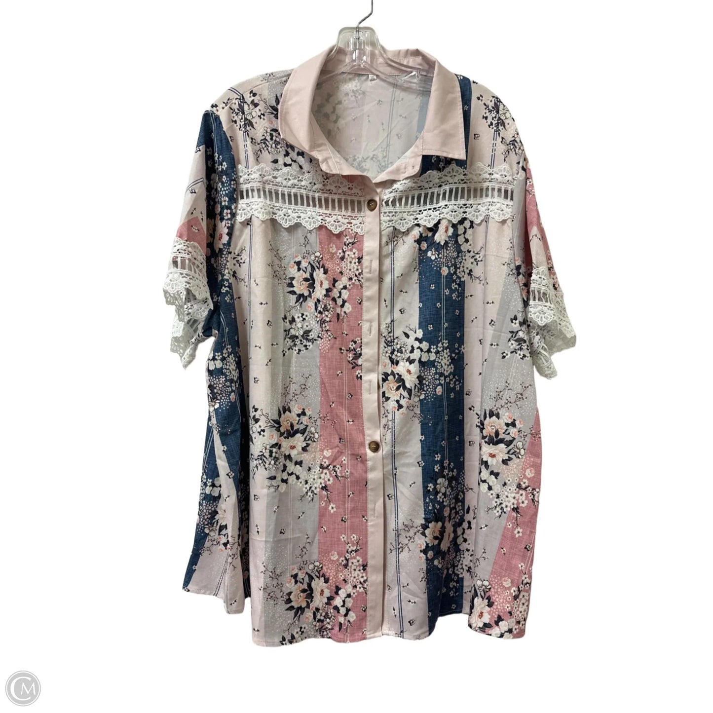 Blouse Short Sleeve By Clothes Mentor In Blue & Pink, Size: 3x