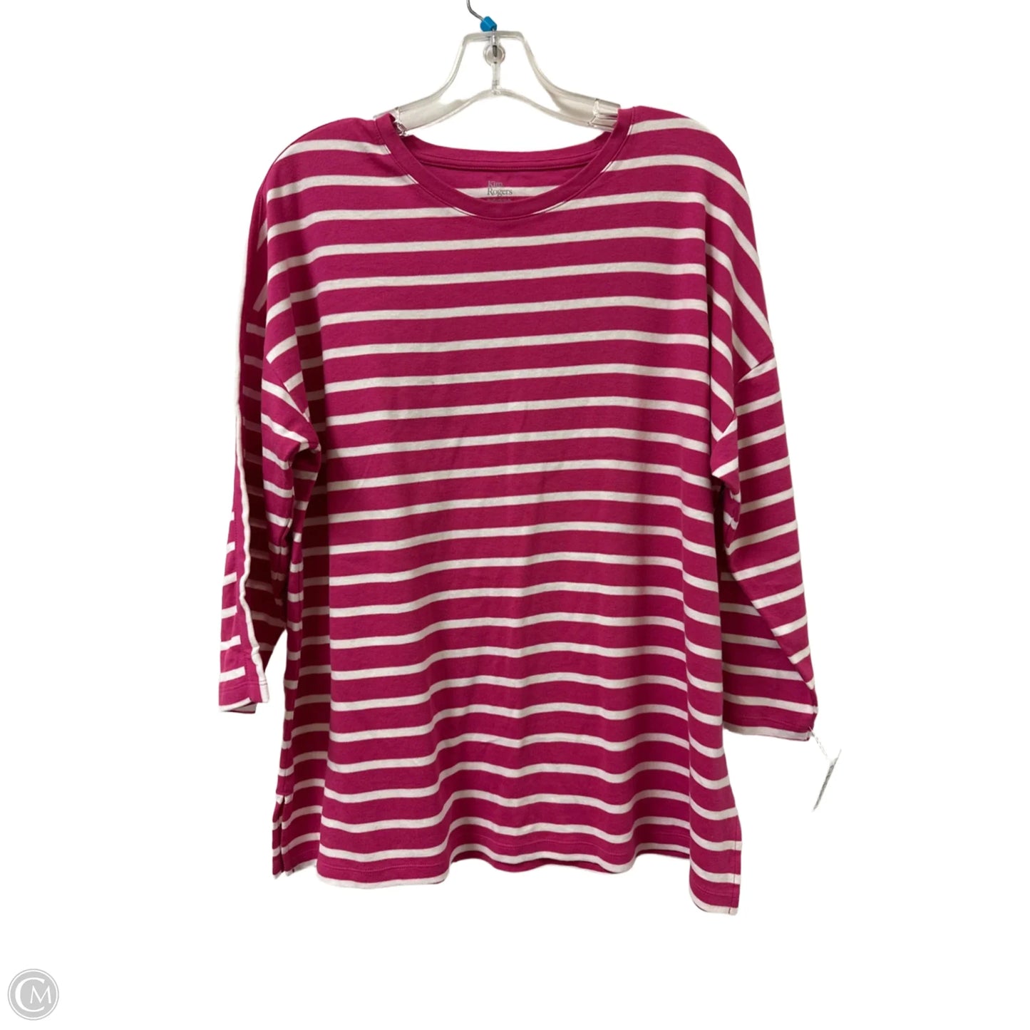 Top Long Sleeve By Kim Rogers In Pink & White, Size: L