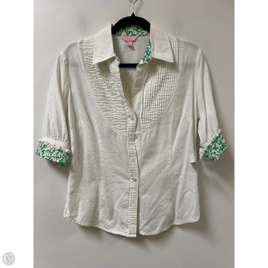 Blouse Designer By Lilly Pulitzer In Green & White, Size: S