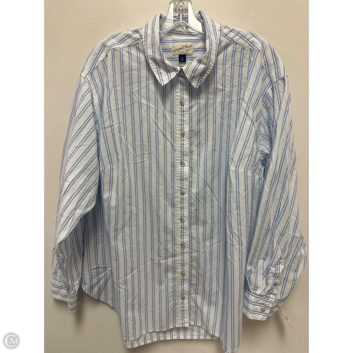 Blouse Long Sleeve By Universal Thread In Blue & White, Size: 1x