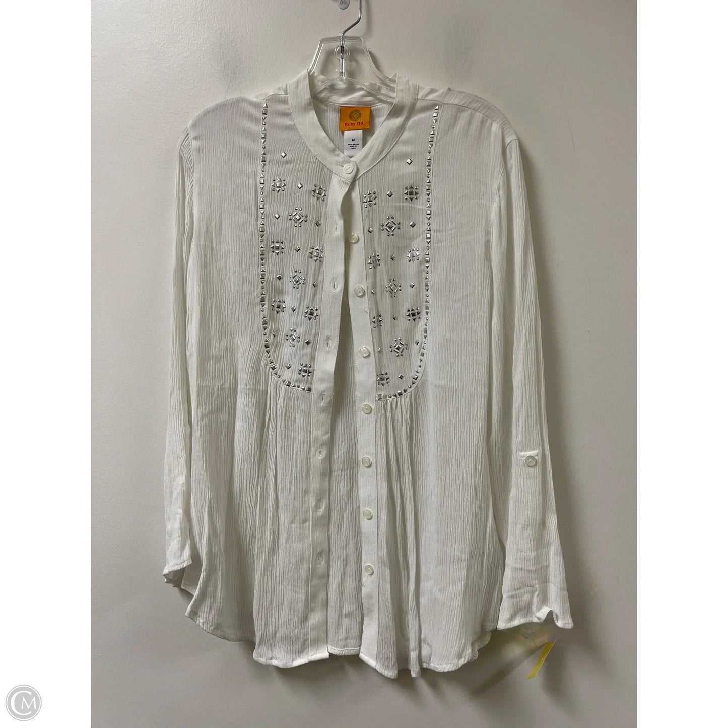 Blouse Long Sleeve By Ruby Rd In White, Size: M