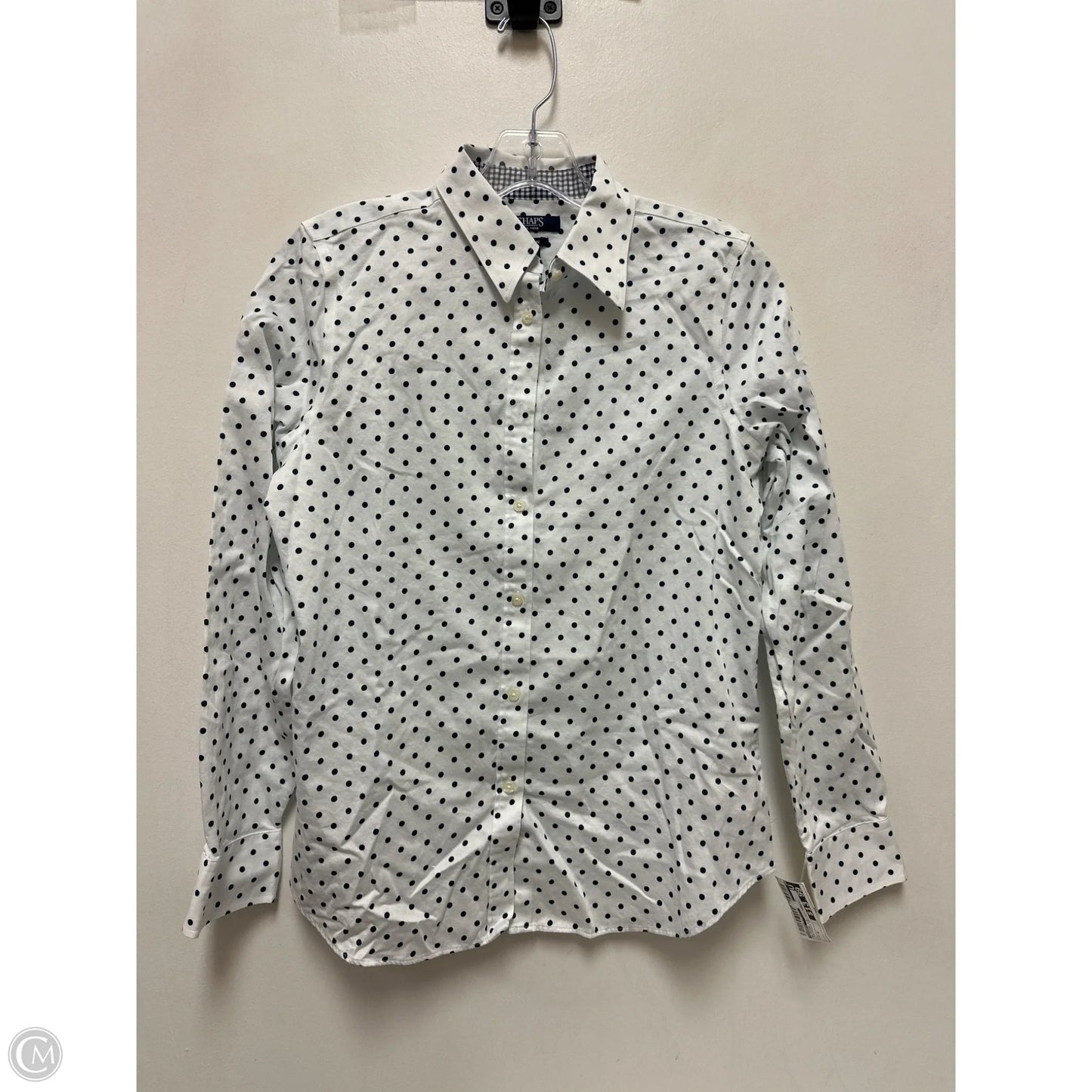 Blouse Long Sleeve By Chaps In Polkadot Pattern, Size: S