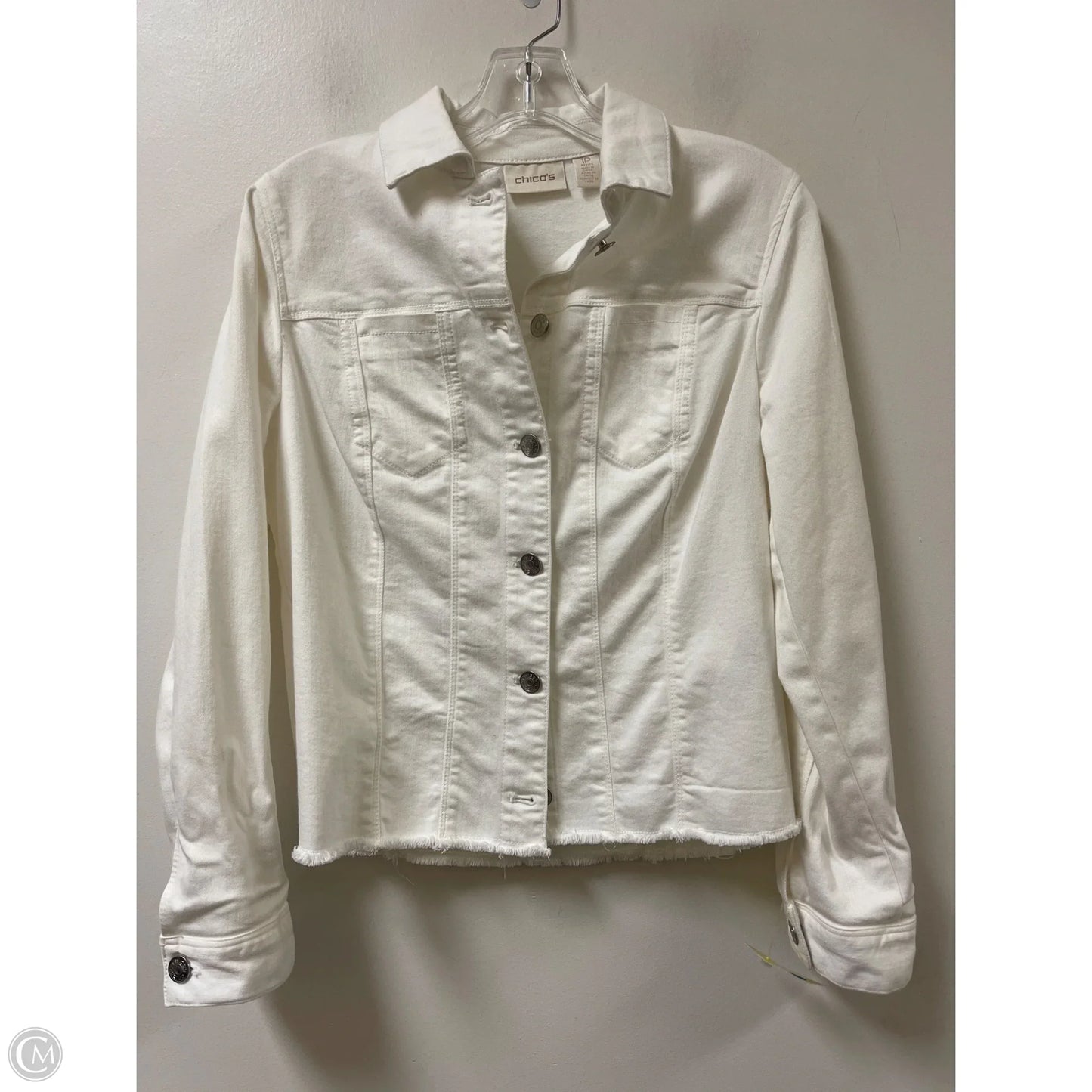 Jacket Denim By Chicos In White, Size: Mp