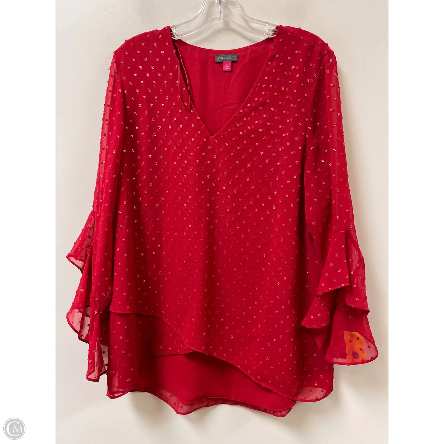 Top Long Sleeve By Vince Camuto In Red, Size: L
