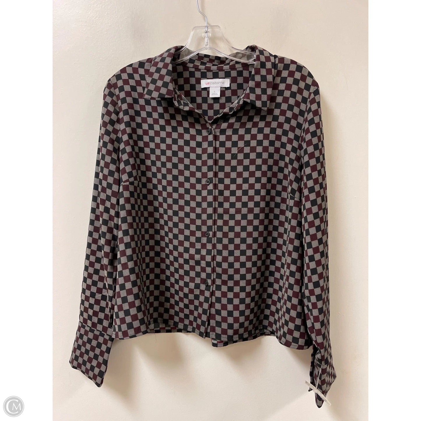 Blouse Long Sleeve By Liz Claiborne In Black & Purple, Size: L