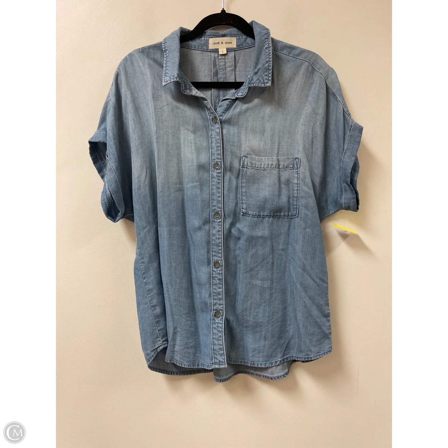 Blouse Short Sleeve By Cloth & Stone In Blue Denim, Size: L