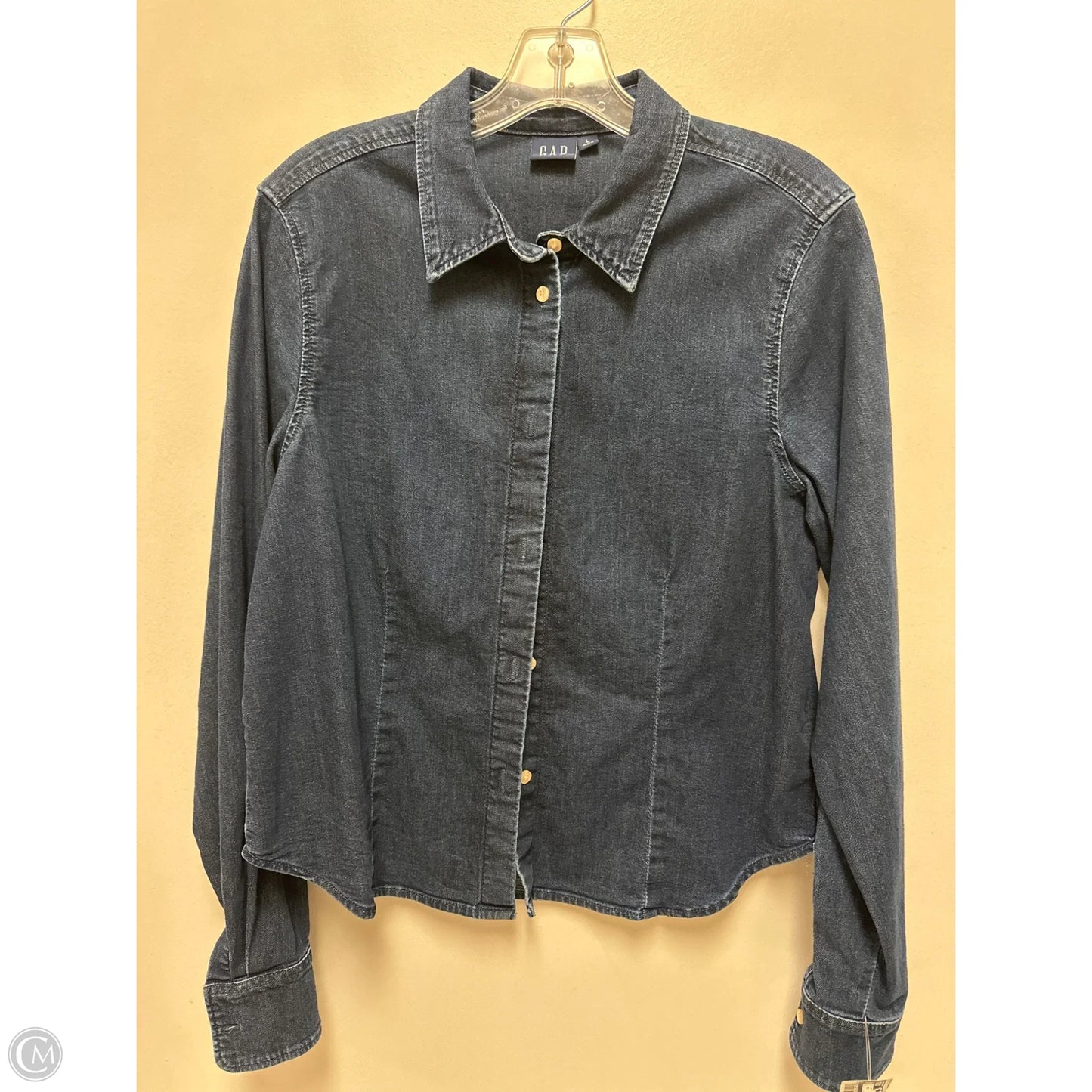 Blouse Long Sleeve By Gap In Blue Denim, Size: L