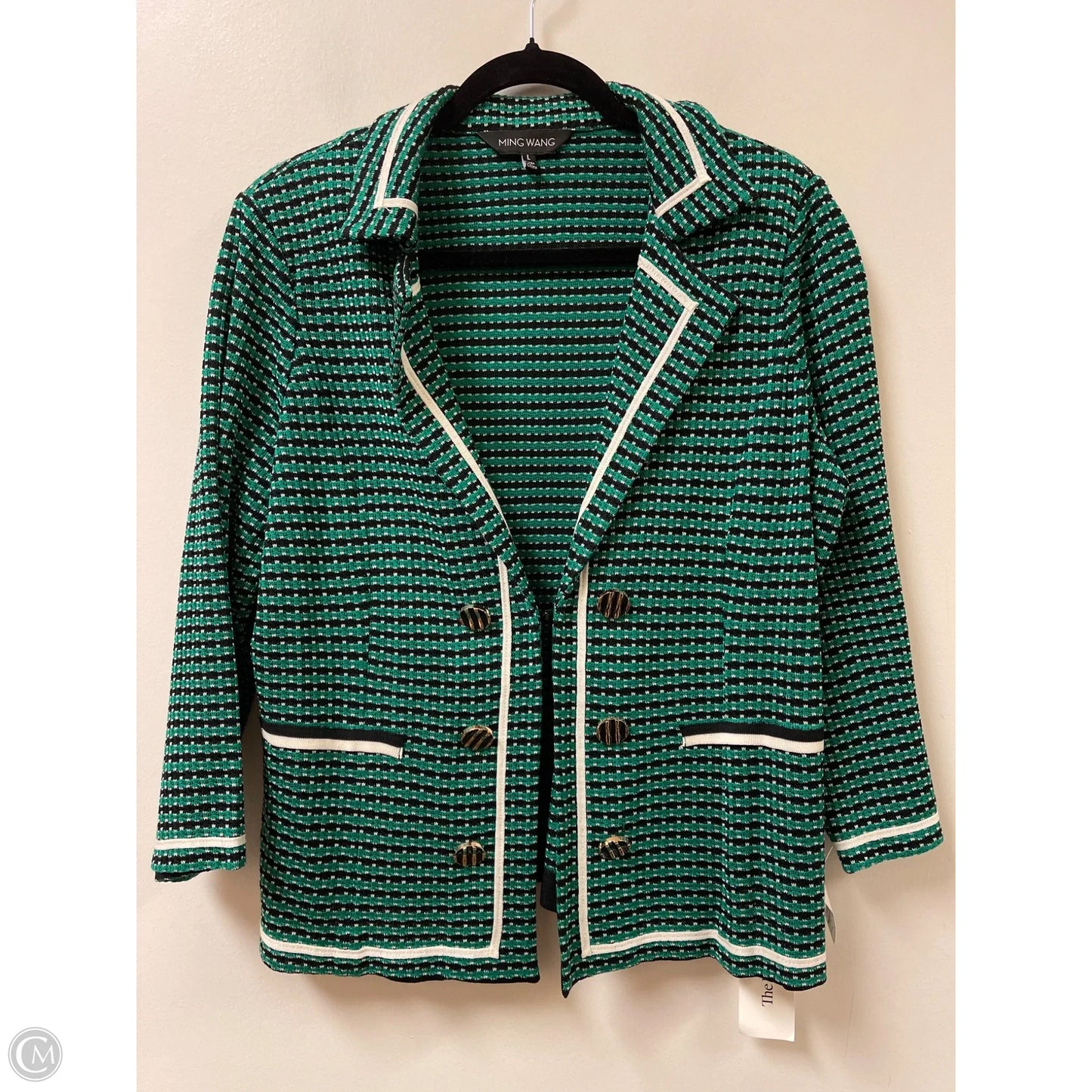 Cardigan By Ming Wang In Black & Green, Size: L