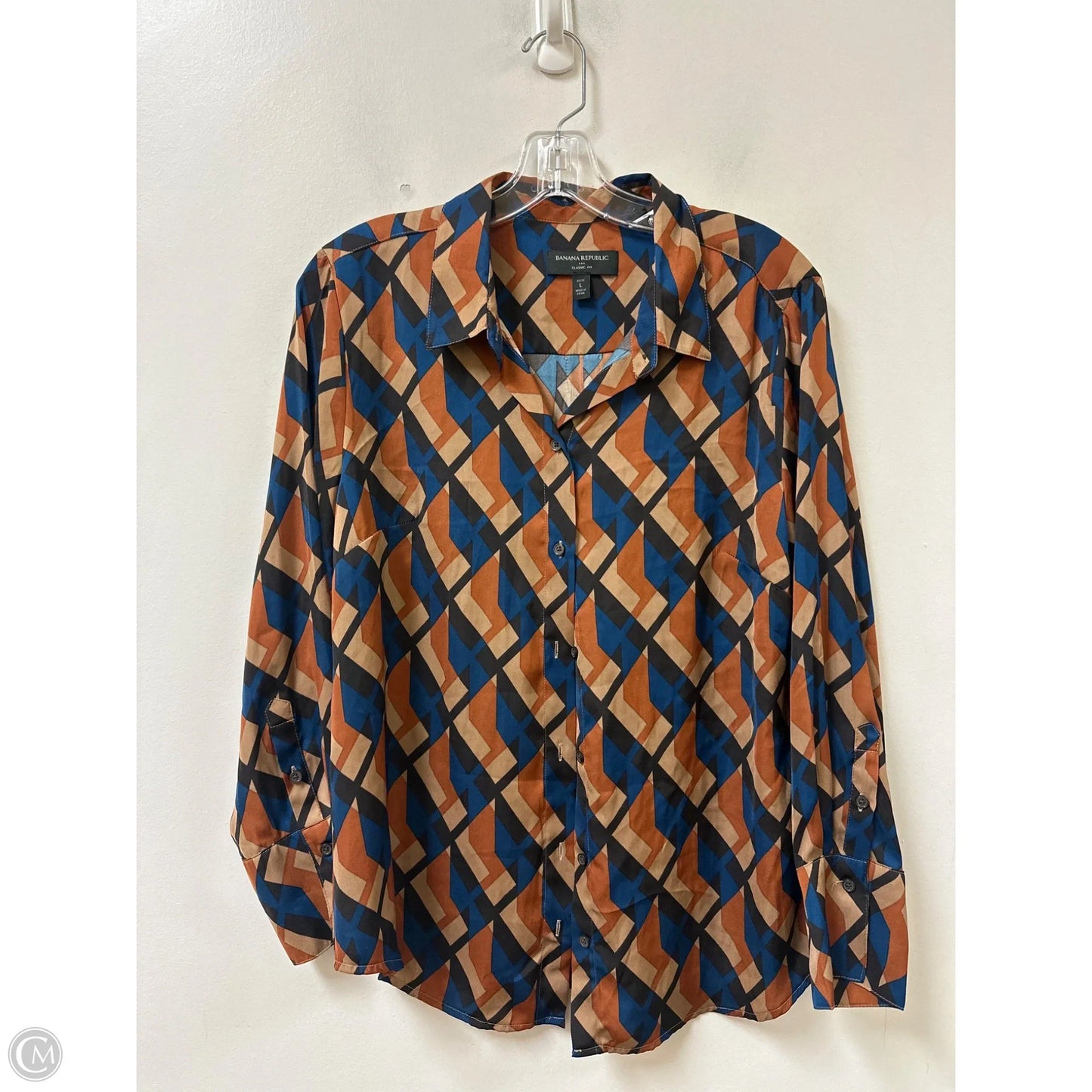 Blouse Long Sleeve By Banana Republic In Blue & Brown, Size: Lp