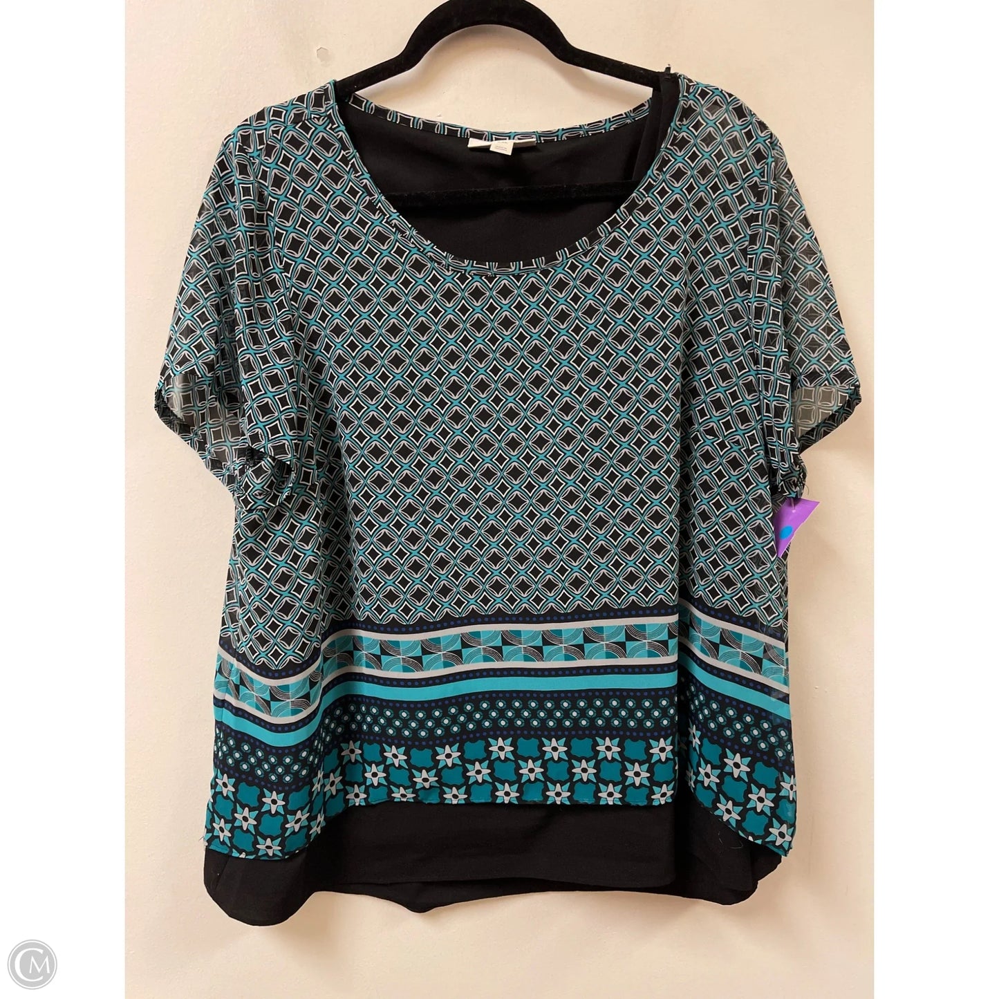 Top Short Sleeve By Dana Buchman In Black & Blue, Size: 1x