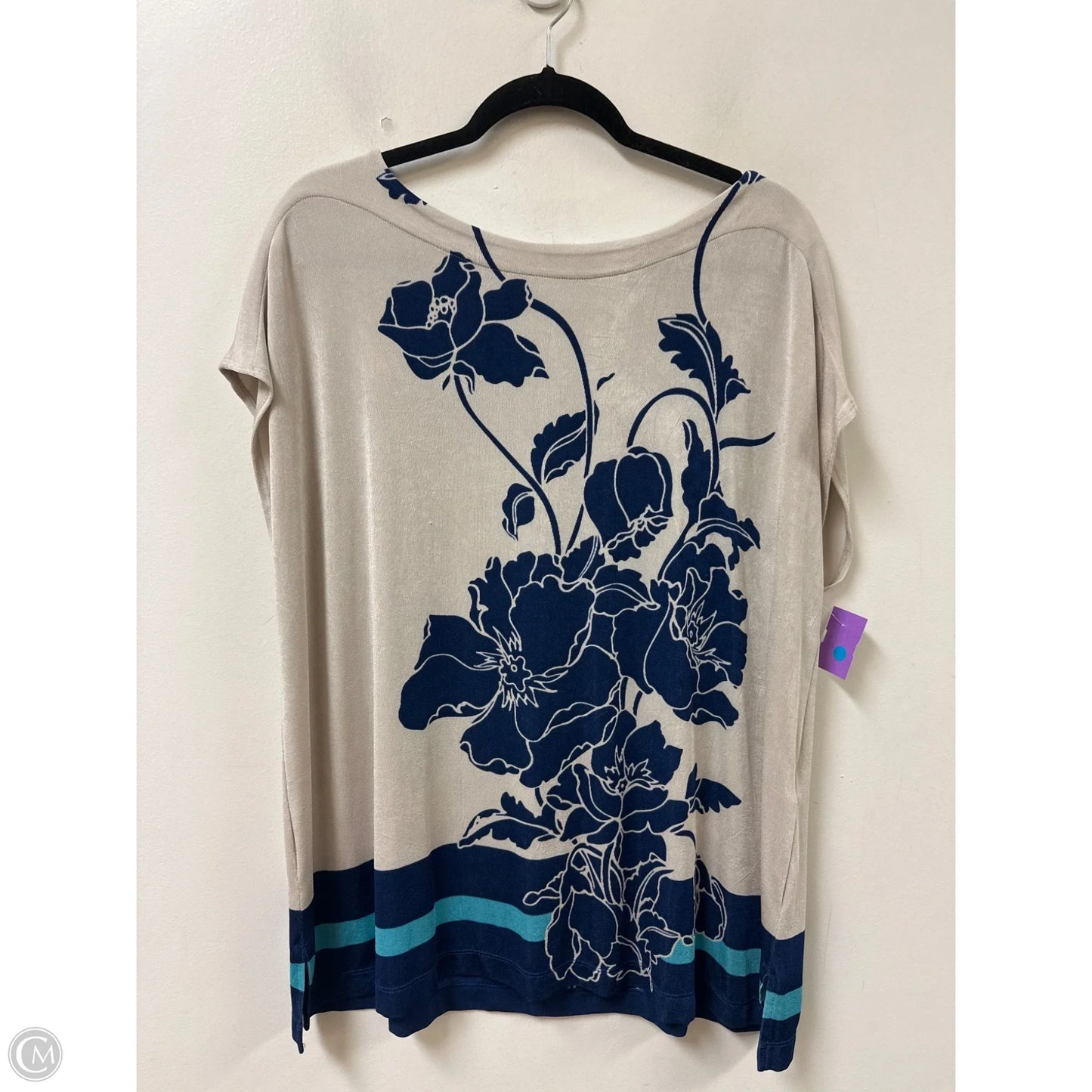 Top Short Sleeve By Chicos In Blue & Cream, Size: 1x