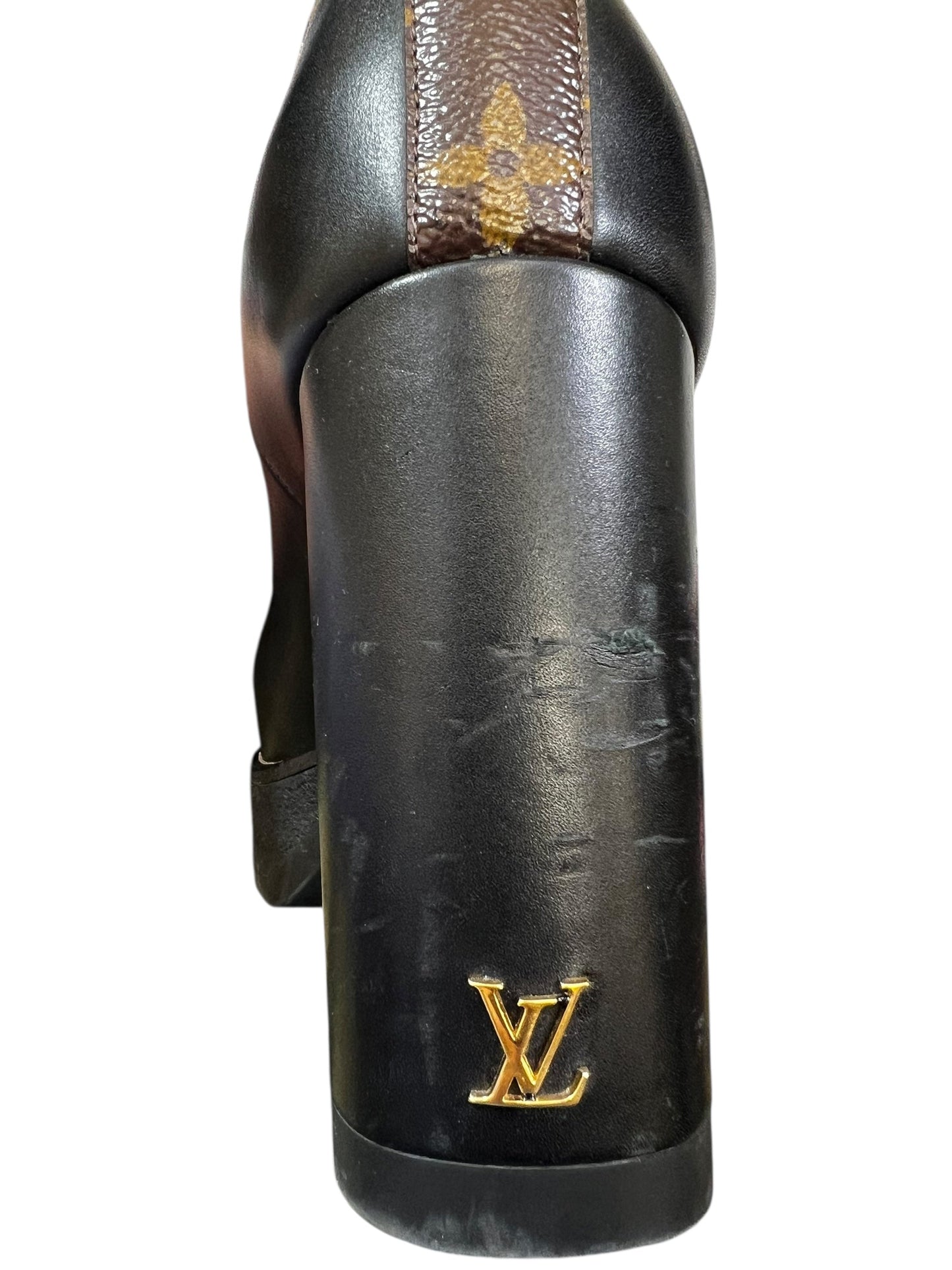 Boots Luxury Designer By Louis Vuitton In Black & Brown, Size: 8