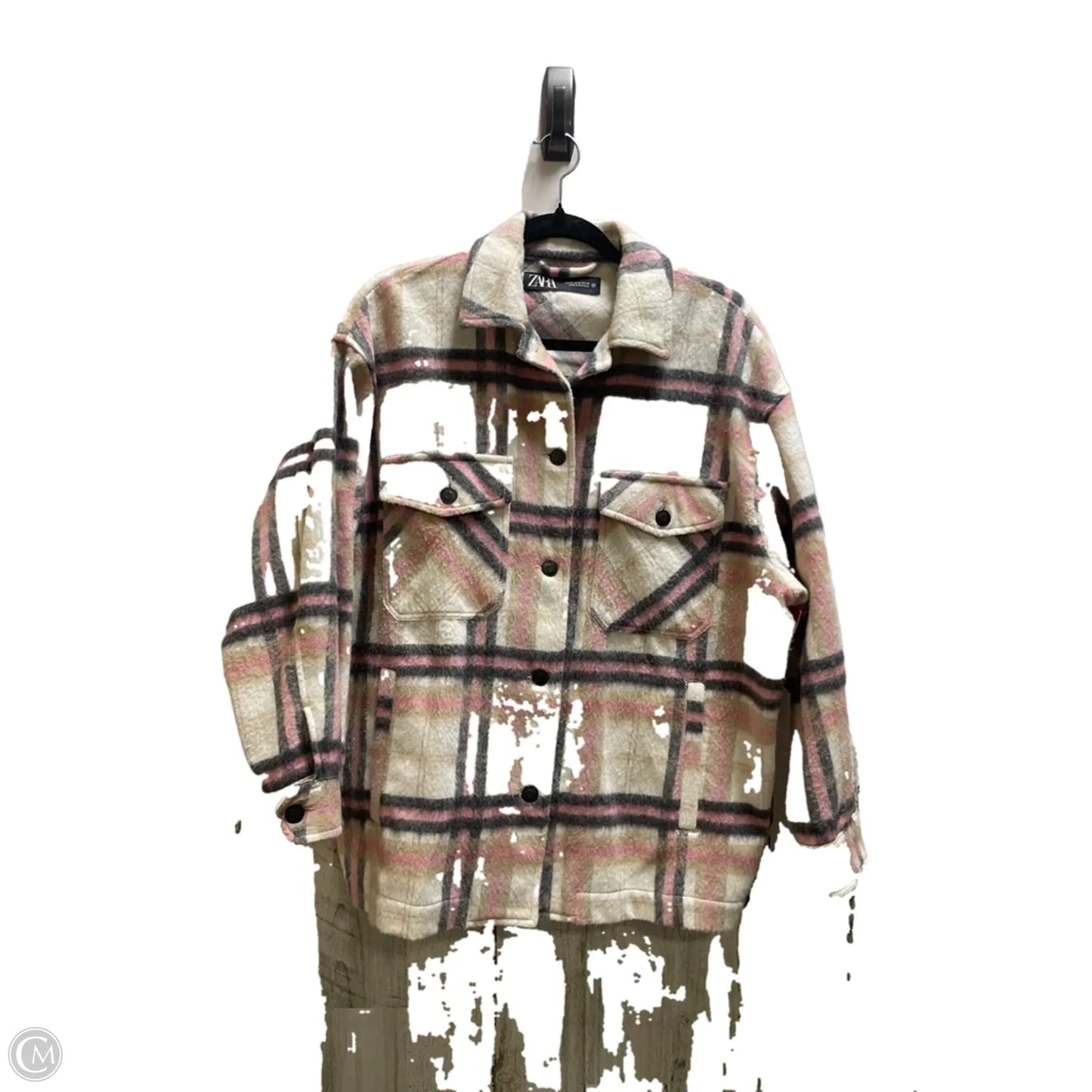 Sweater Cardigan By Zara In Plaid Pattern, Size: M