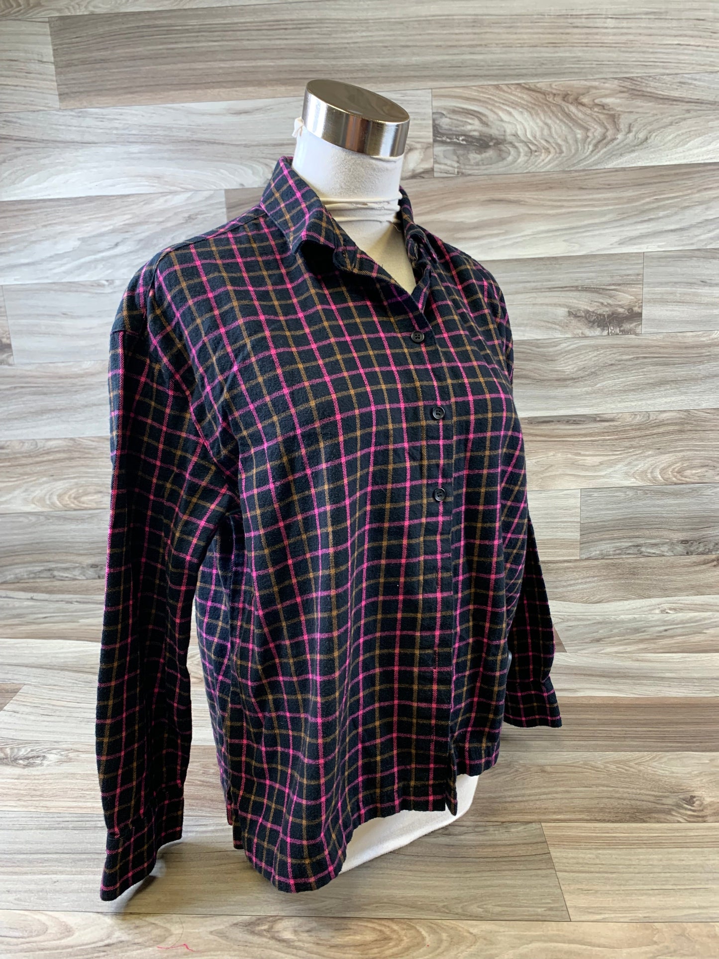 Top Long Sleeve Basic By Madewell In Checkered Pattern, Size: S