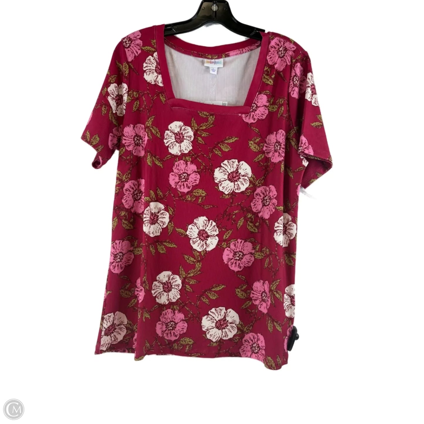 Top Short Sleeve Basic By Lularoe In Pink & White, Size: L
