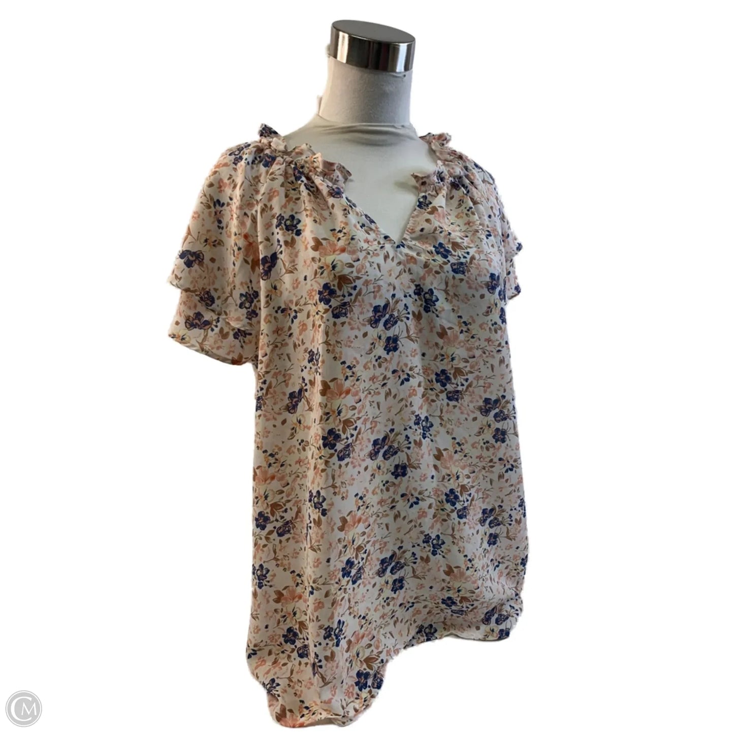 Top Short Sleeve By Pleione In Blue & Orange, Size: L