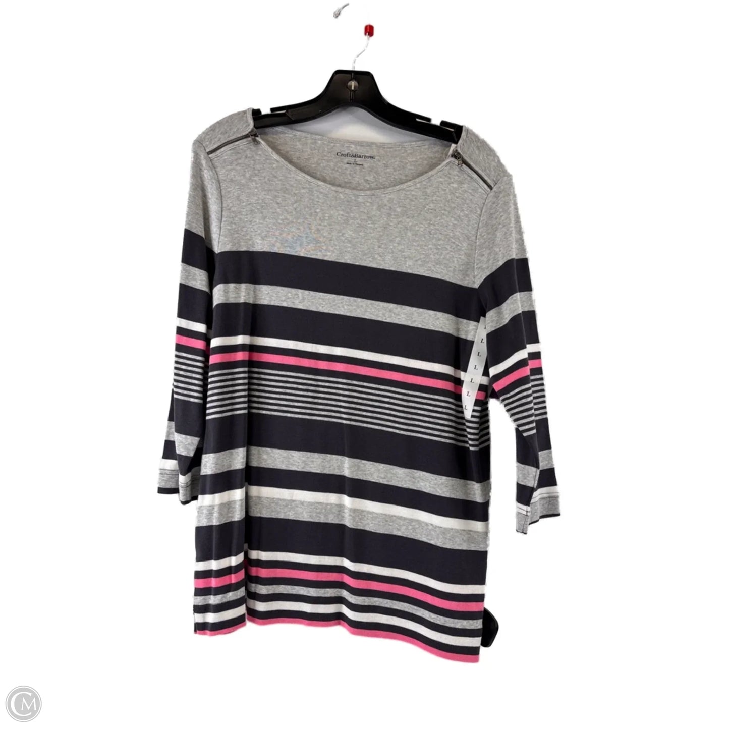 Top Long Sleeve By Croft And Barrow In Grey & Pink, Size: L
