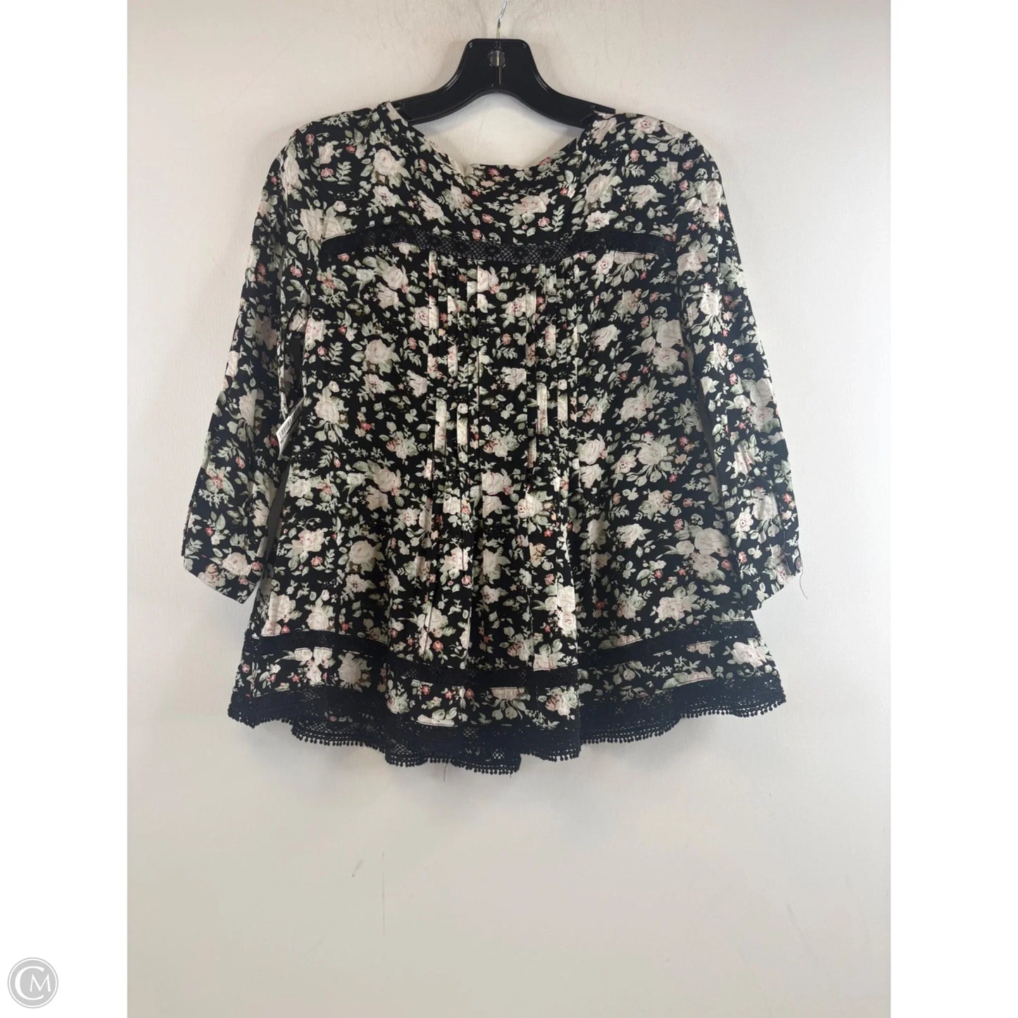 Top Long Sleeve By Maeve In Black & Pink, Size: S