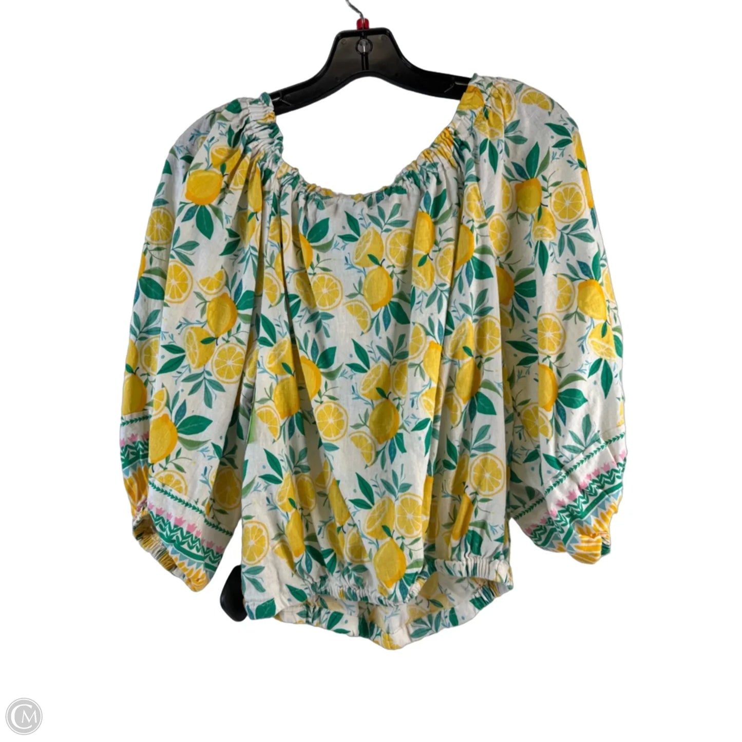 Top Short Sleeve By C And C In Green & Yellow, Size: M