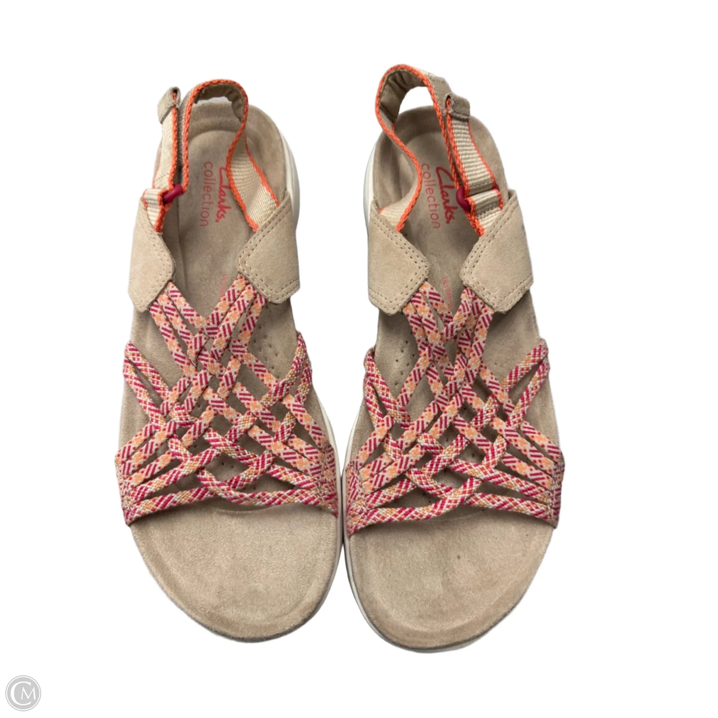 Sandals Flats By Clarks In Red & Tan, Size: 10.5