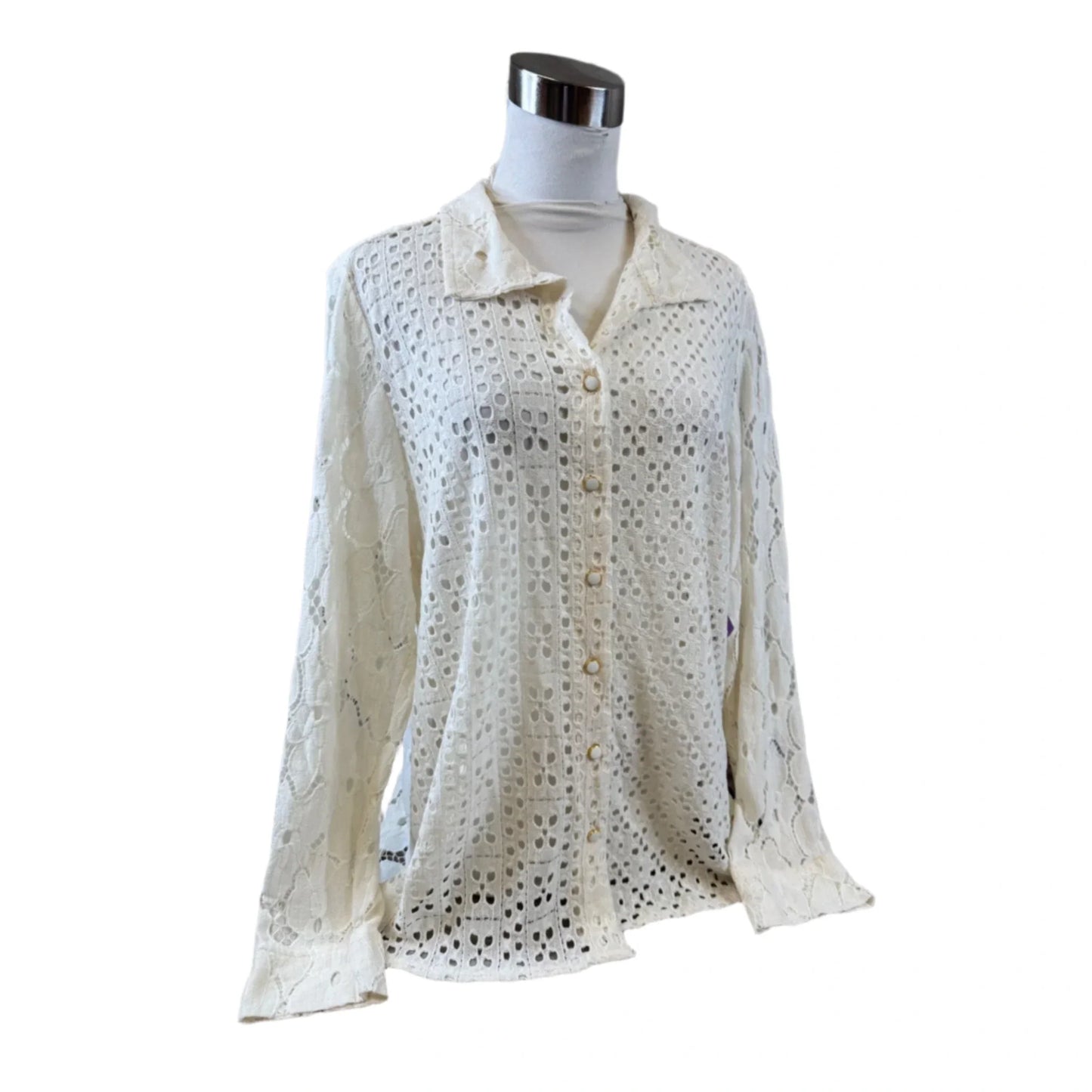 Top Long Sleeve By Nicole By Nicole Miller In Ivory, Size: L