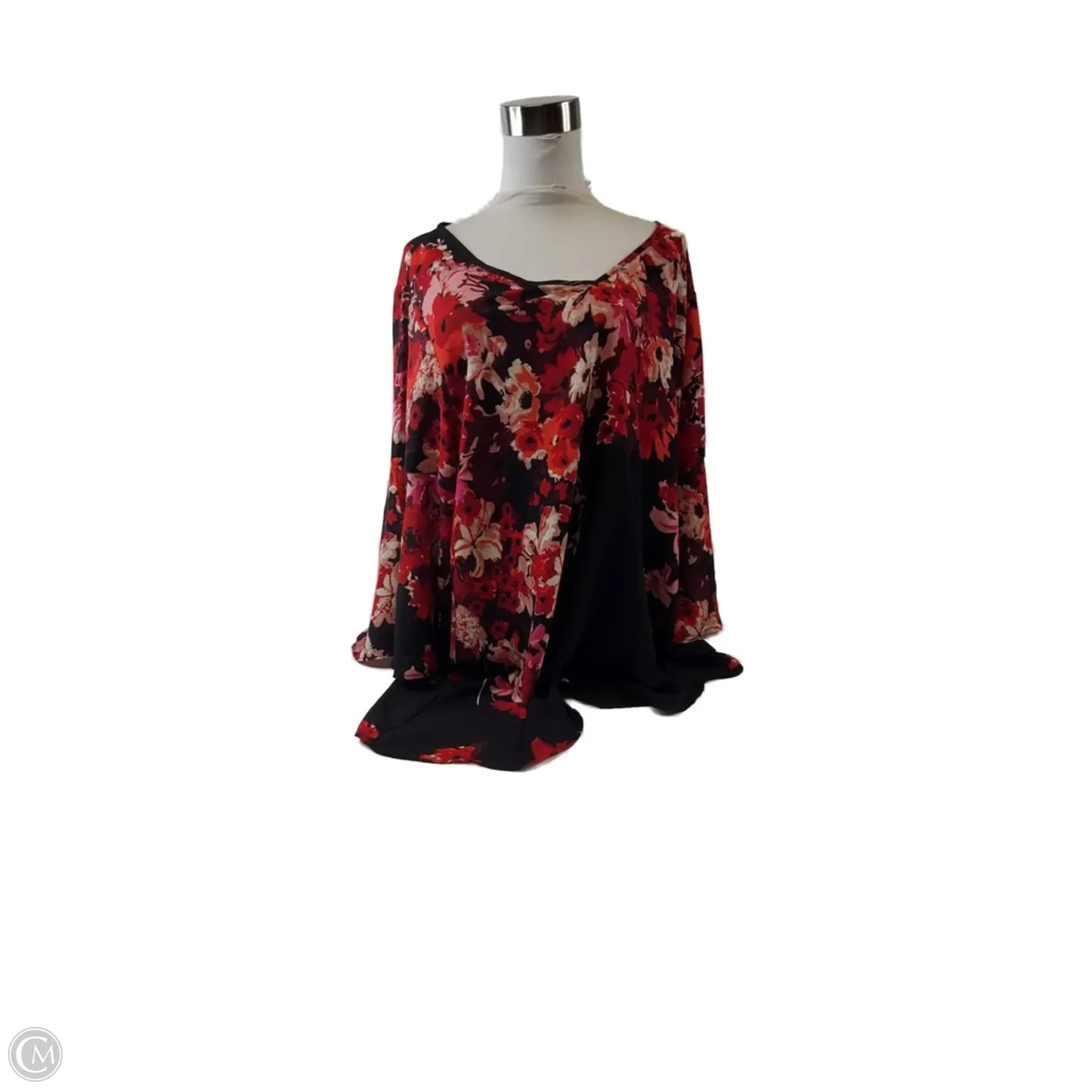 Top 3/4 Sleeve By Chenault In Black & Red, Size: 1x