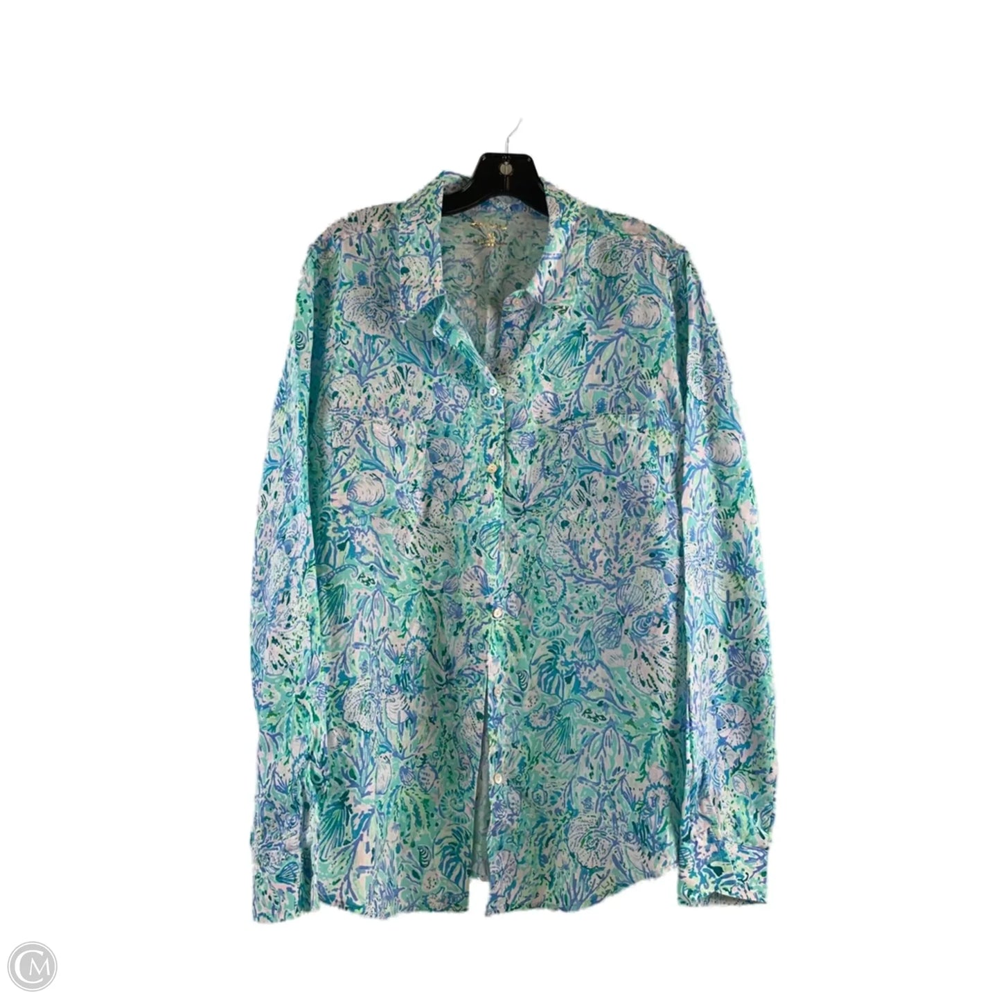 Top Long Sleeve Designer By Lilly Pulitzer In Blue & White, Size: Xl