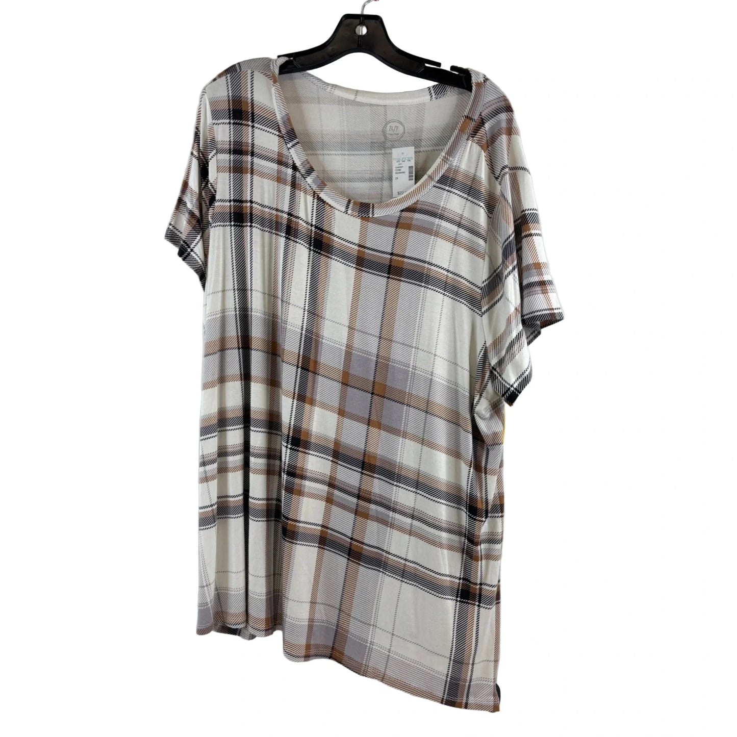 Top Short Sleeve By Maurices In Tan & White, Size: 2x