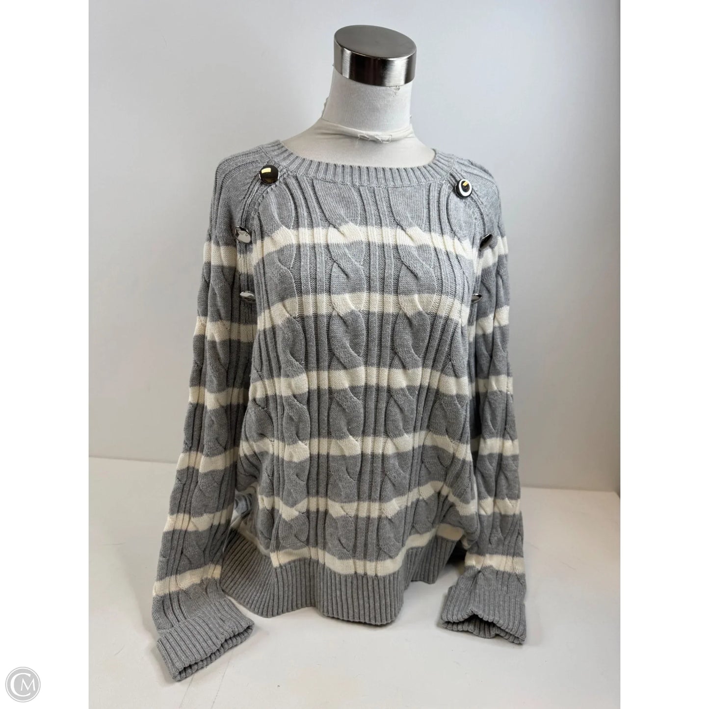 Sweater By Talbots In Grey & White, Size: Xl