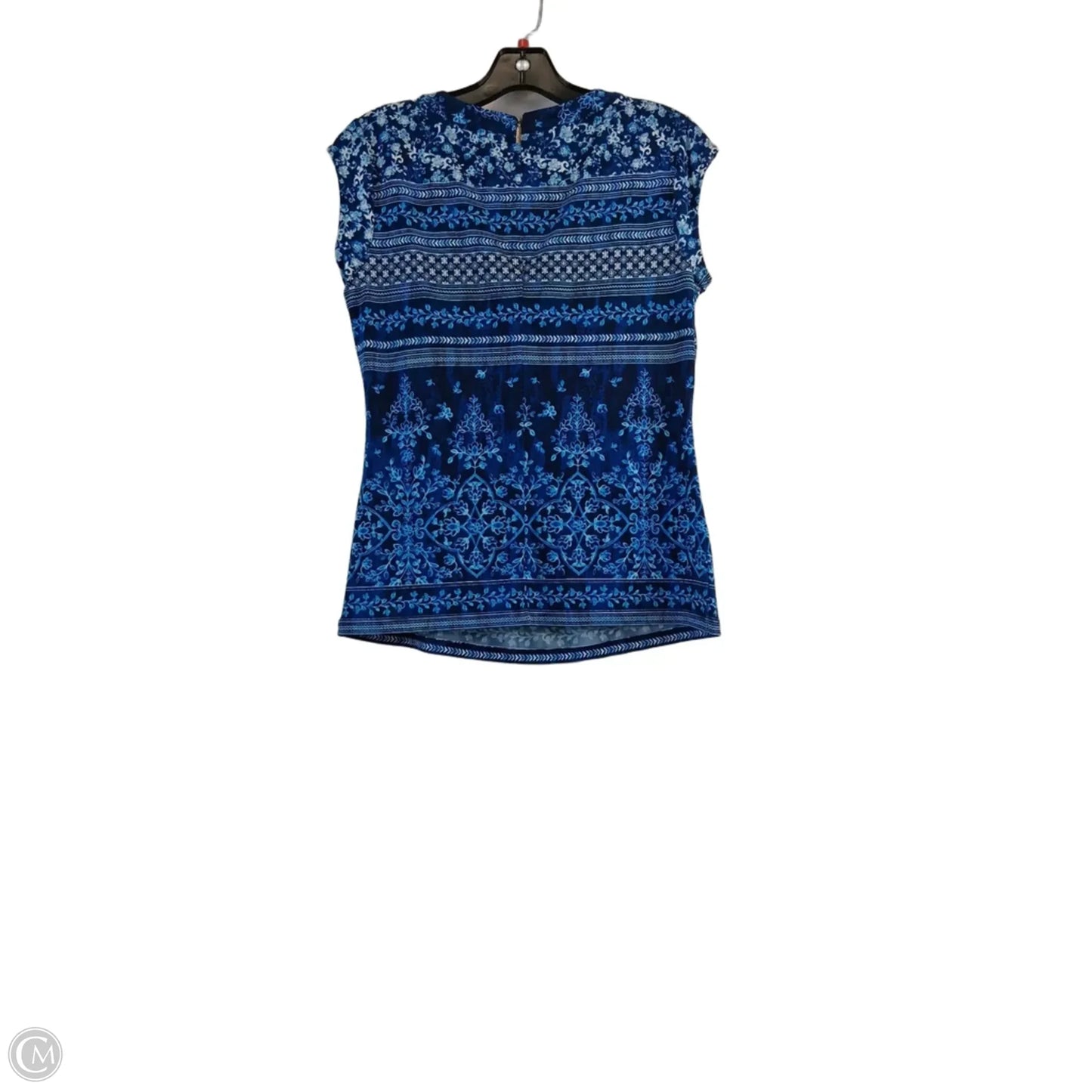 Top Short Sleeve Designer By Karl Lagerfeld In Blue & White, Size: Xs