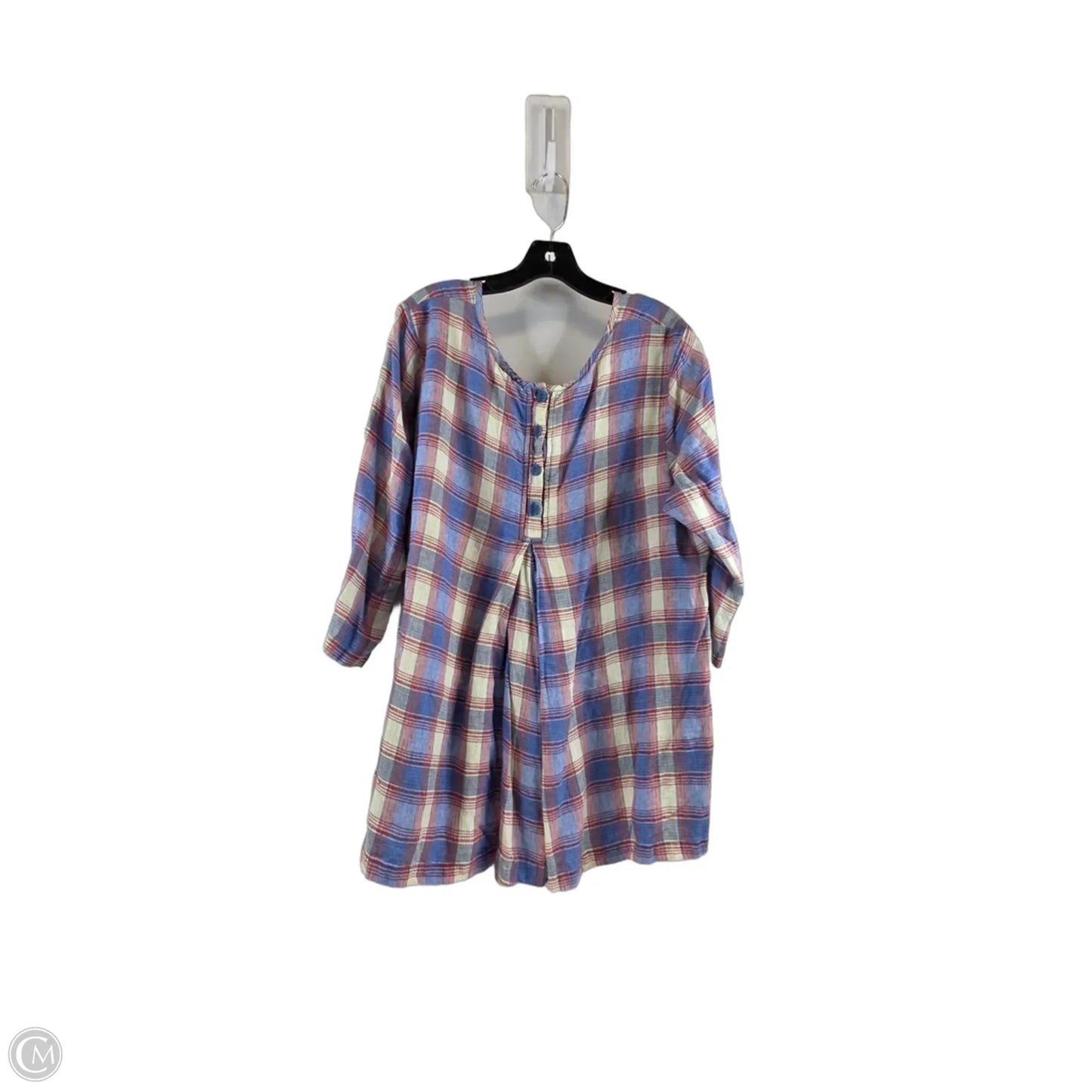 Top 3/4 Sleeve By Flax In Plaid Pattern, Size: L