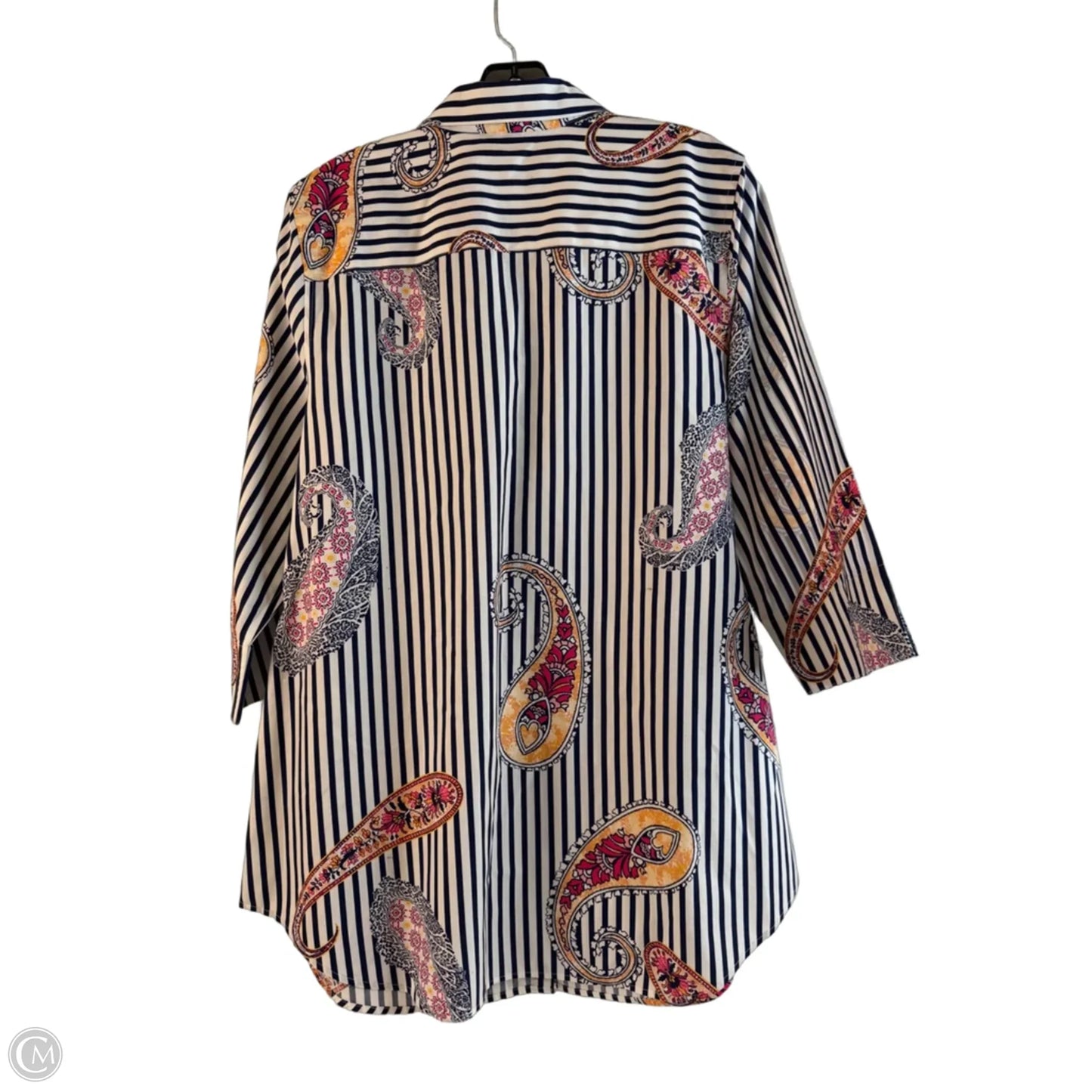 Top 3/4 Sleeve By Chicos In Striped Pattern, Size: L