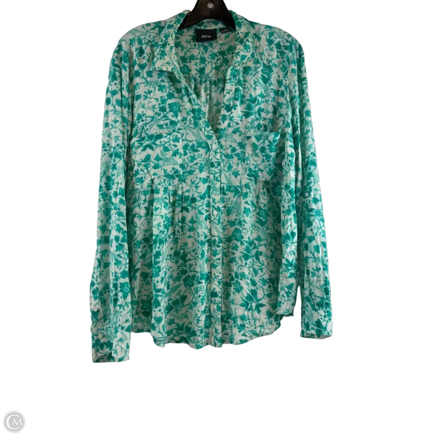 Top Long Sleeve By Maeve In Green & White, Size: L