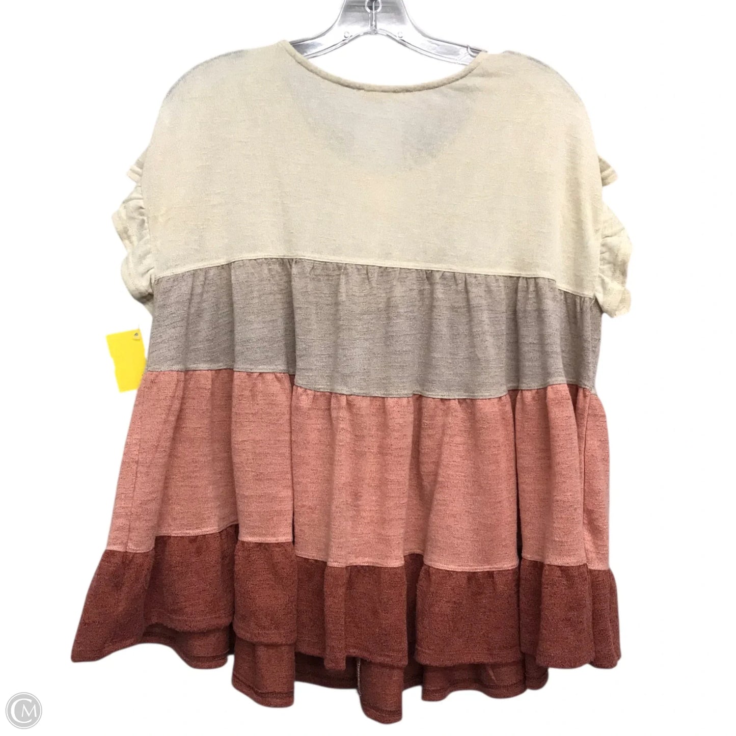 Top Short Sleeve By Easel In Brown & Cream, Size: M